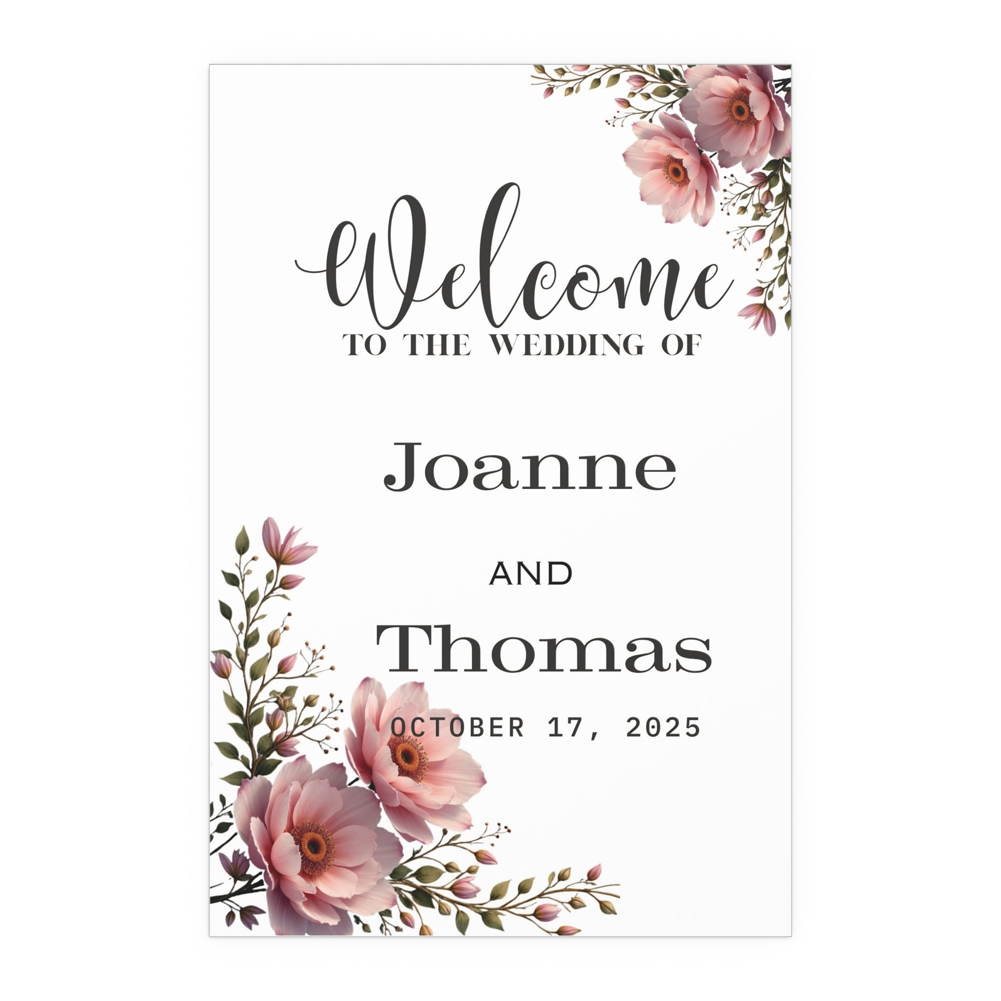 Floral Wedding Silk Poster, Personalized Home Decor, Engagement Gift, Wall Art, Wedding Decor, Custom Name Poster