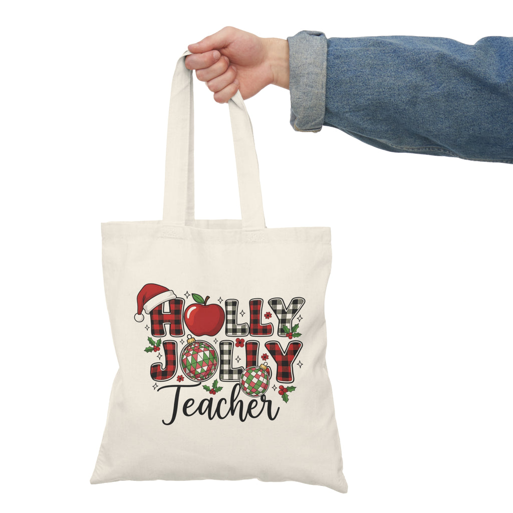 Holly Jolly Teacher Canvas Tote Bag, Durable Canvas bag, Gift for Teacher