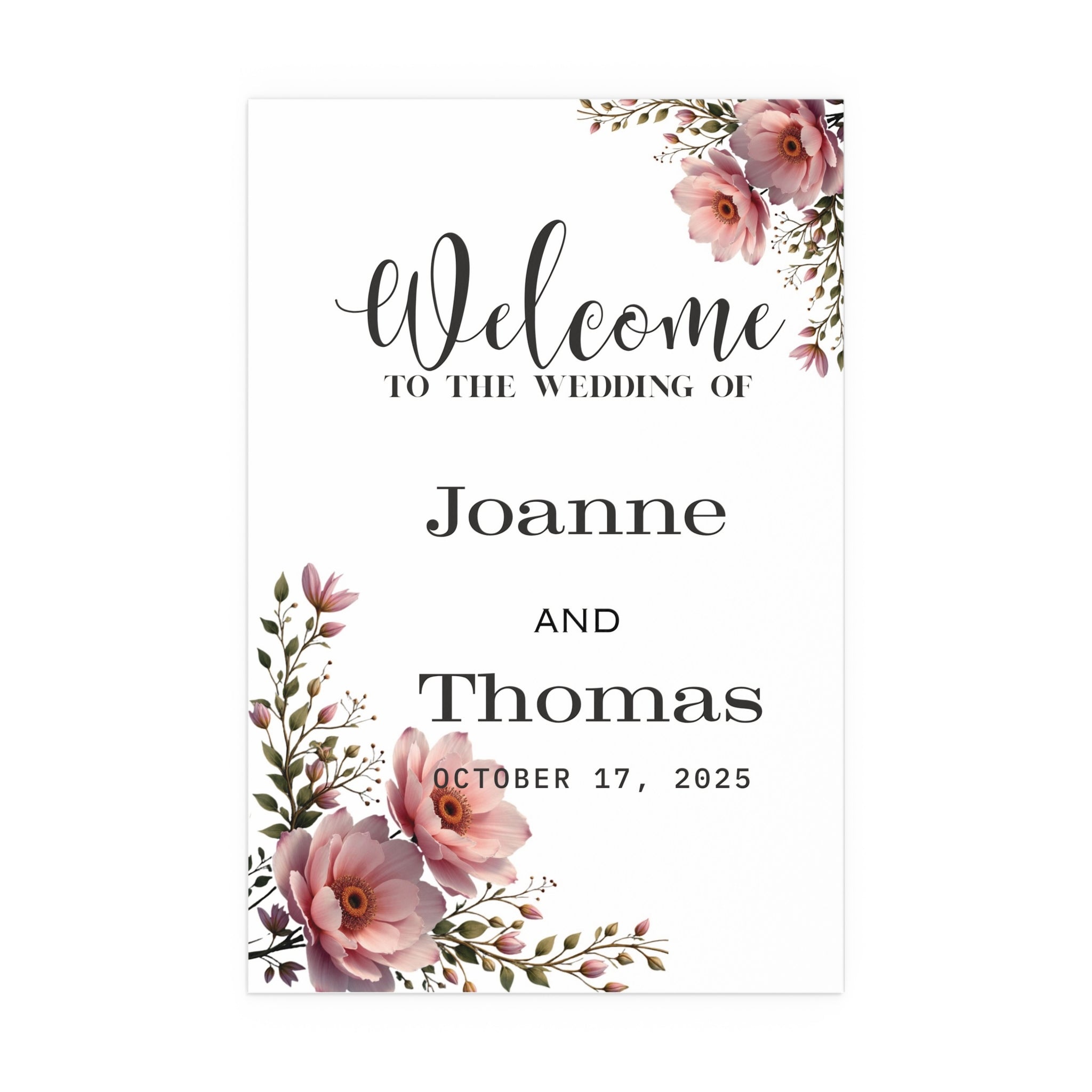 Floral Wedding Silk Poster, Personalized Home Decor, Engagement Gift, Wall Art, Wedding Decor, Custom Name Poster