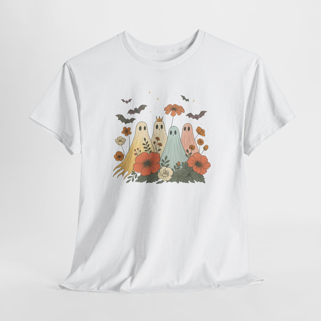 Whimsical Ghost and Flower Tee, Casual Halloween T-shirt, Fall Fashion Top, Unisex Graphic Tee, Halloween Party Outfit, Gift for Ghost