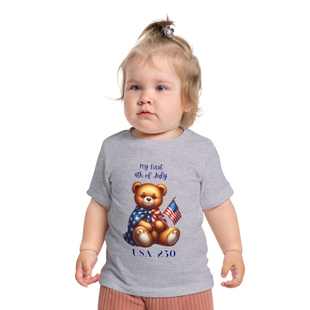 Baby T-Shirt - "My First 4th of July" Teddy Bear USA Baby Tee