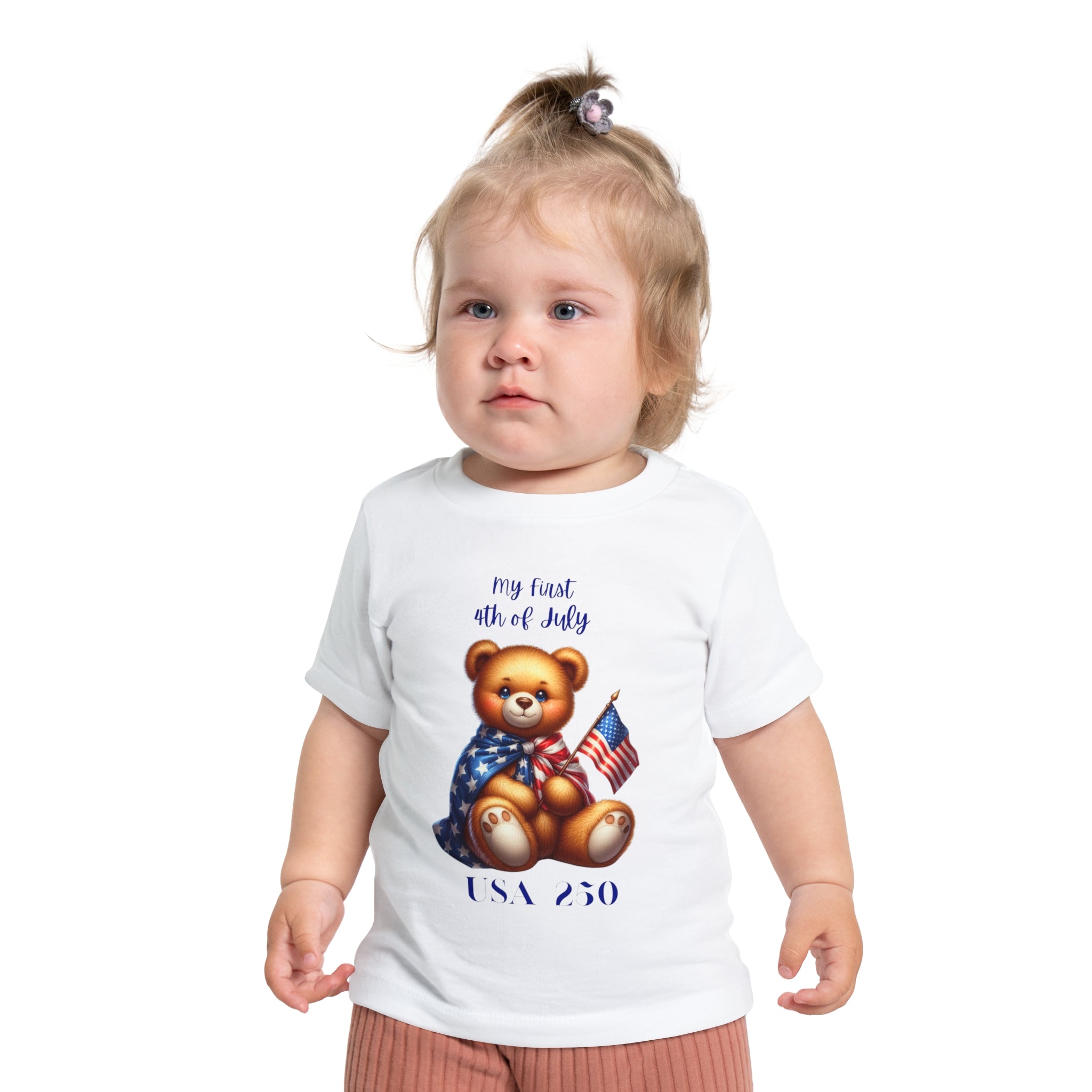 Baby T-Shirt - "My First 4th of July" Teddy Bear USA Baby Tee