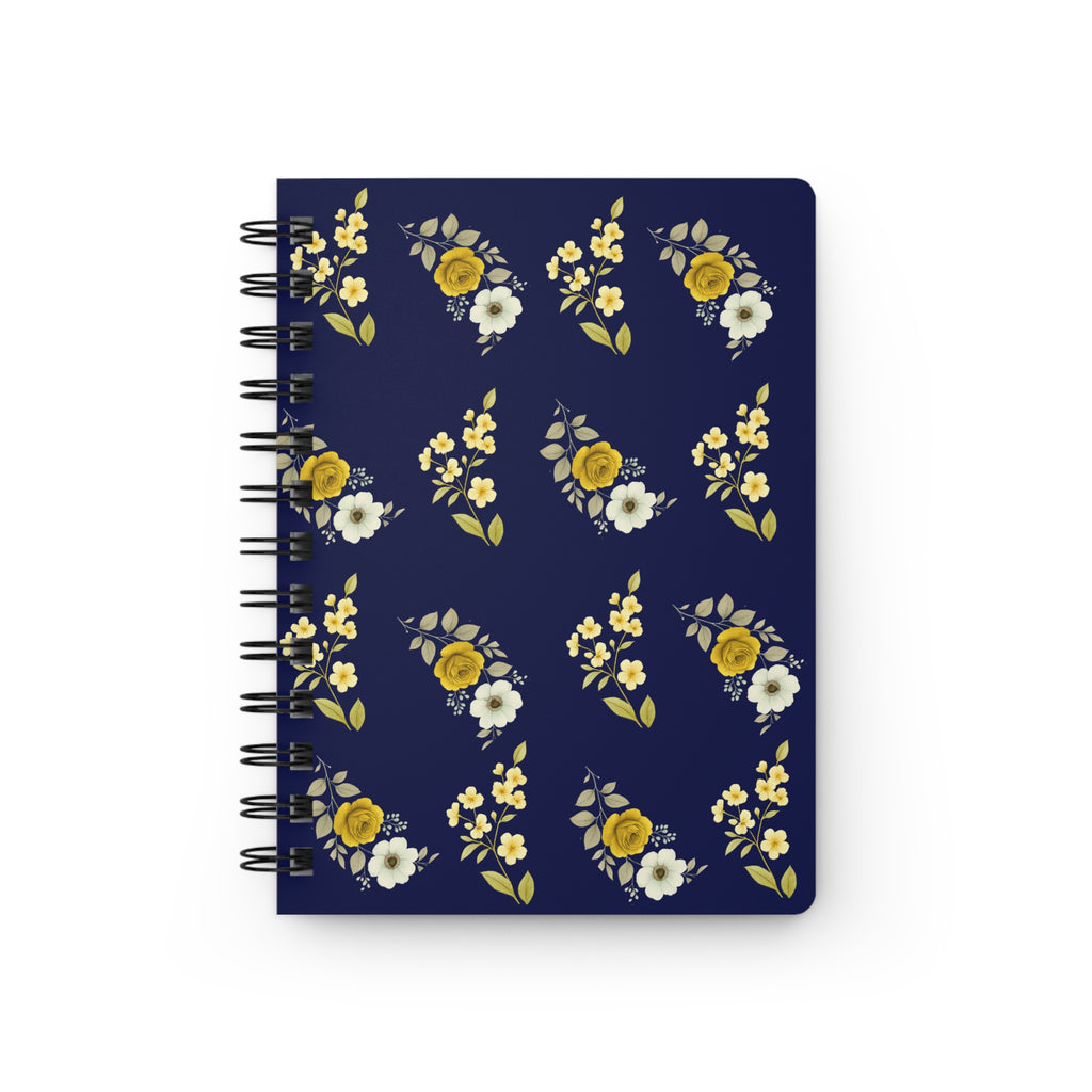 Navy Floral Spiral Notebook  Spiral Bound Journal for Note-Taking, Gift for Writers, Creative Diary, Flower Design, Stationery Gift, Personal Organizer