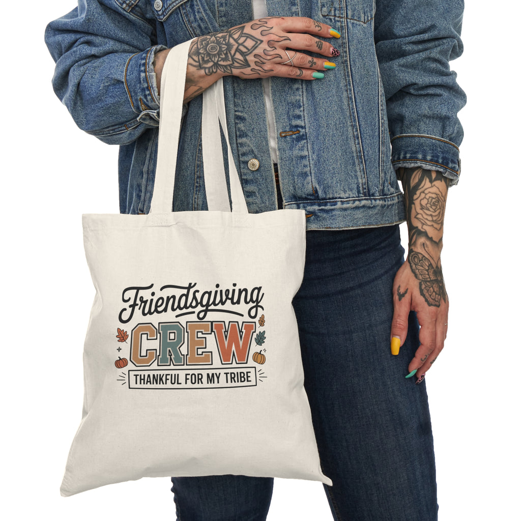 Friendsgiving Crew Tote Bag — "Thankful For My Tribe" Cotton Grocery & Gift Tote