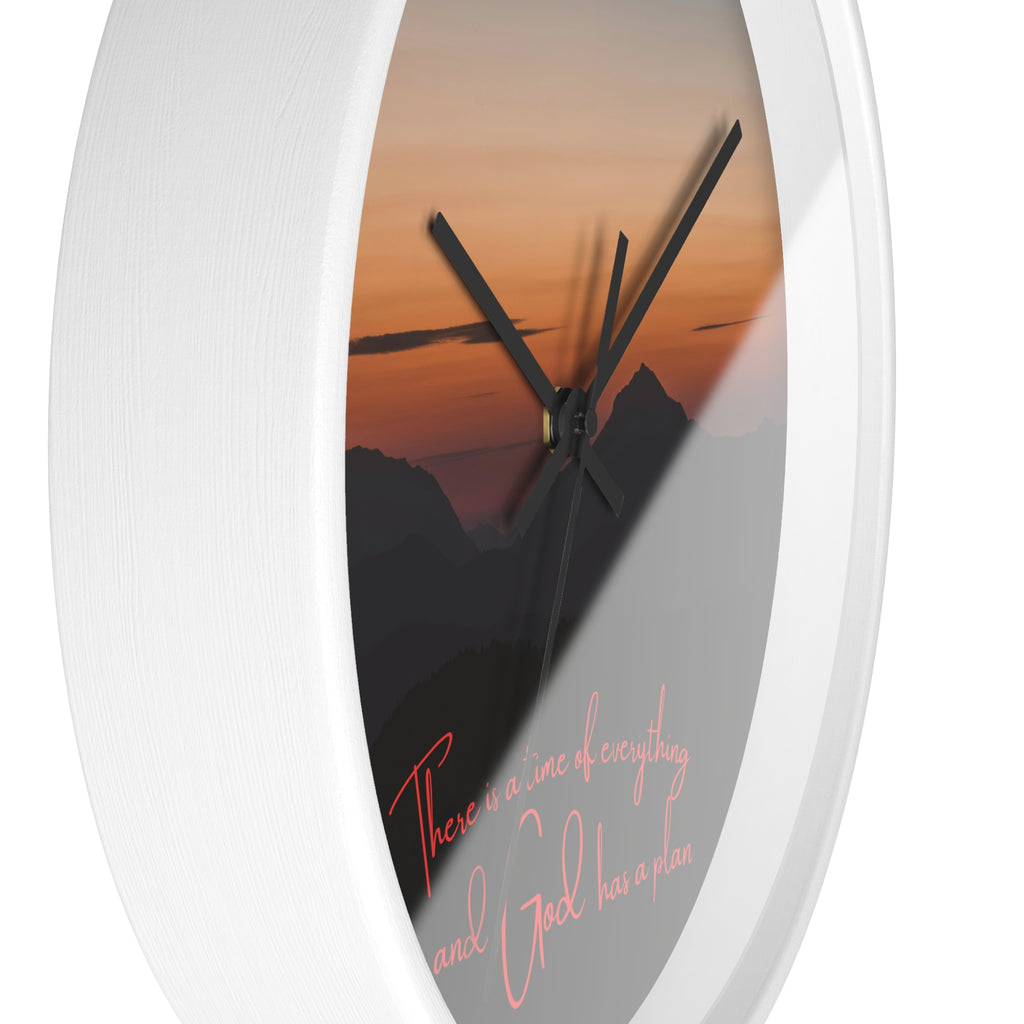 Inspirational Sunset Wall Clock — "There’s a time for everything and God has a plan"