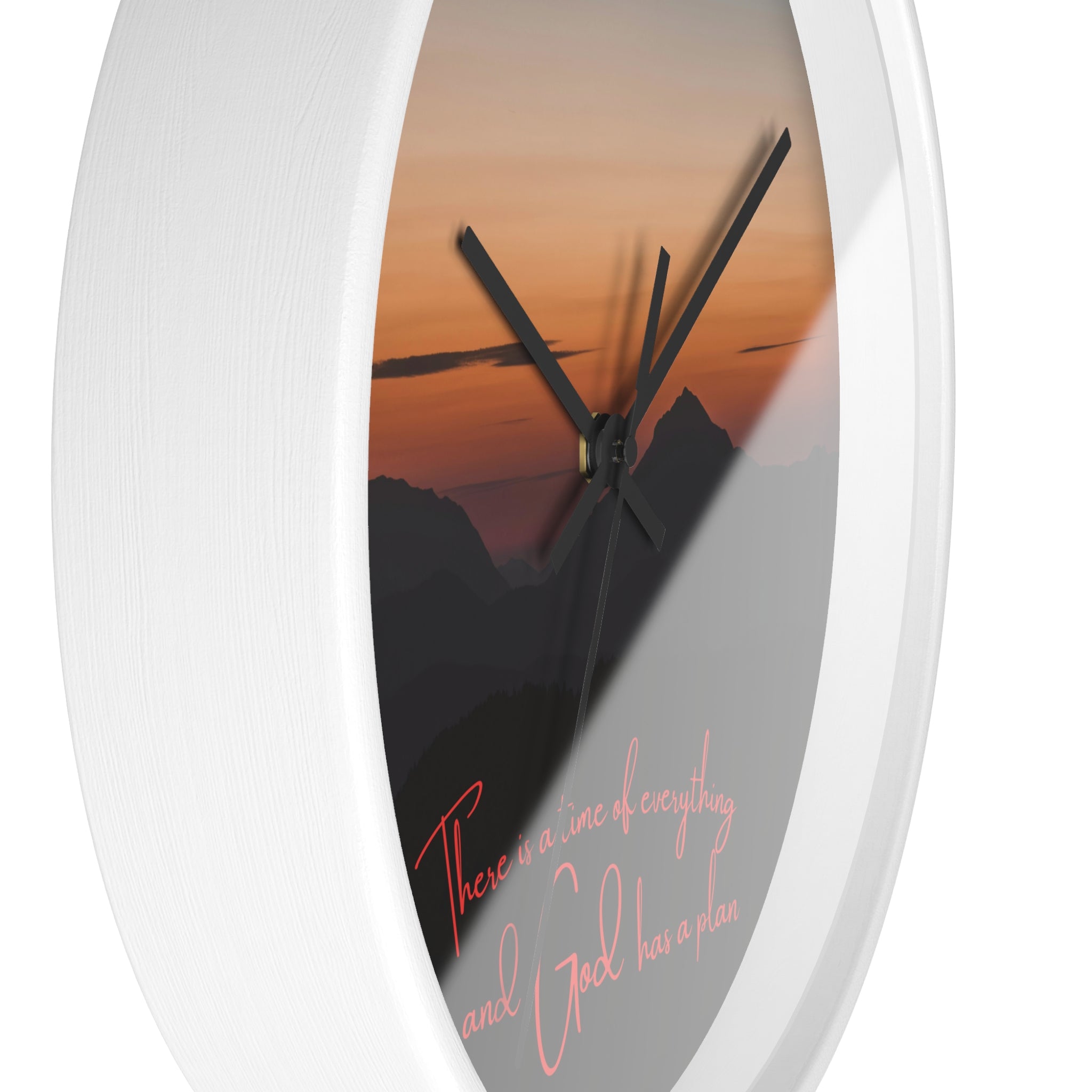 Inspirational Sunset Wall Clock — "There’s a time for everything and God has a plan"
