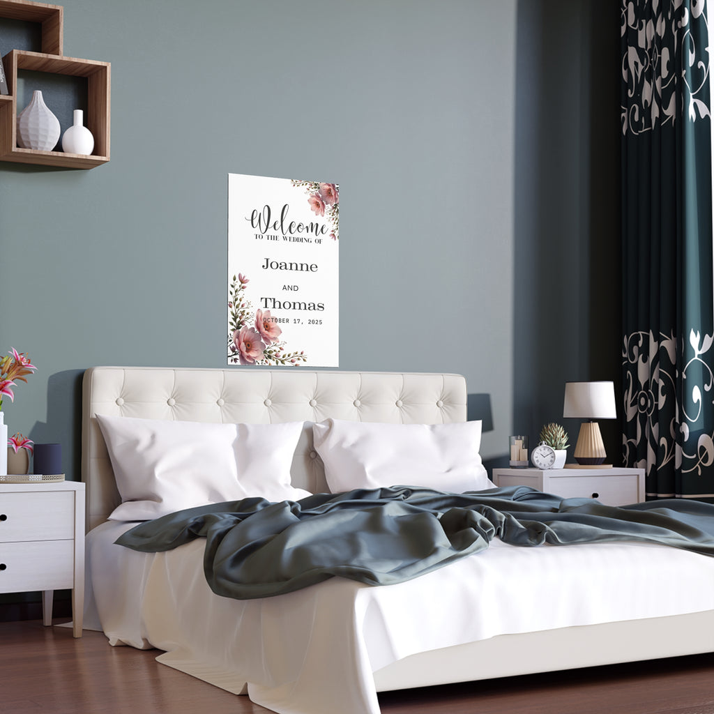 Floral Wedding Silk Poster, Personalized Home Decor, Engagement Gift, Wall Art, Wedding Decor, Custom Name Poster