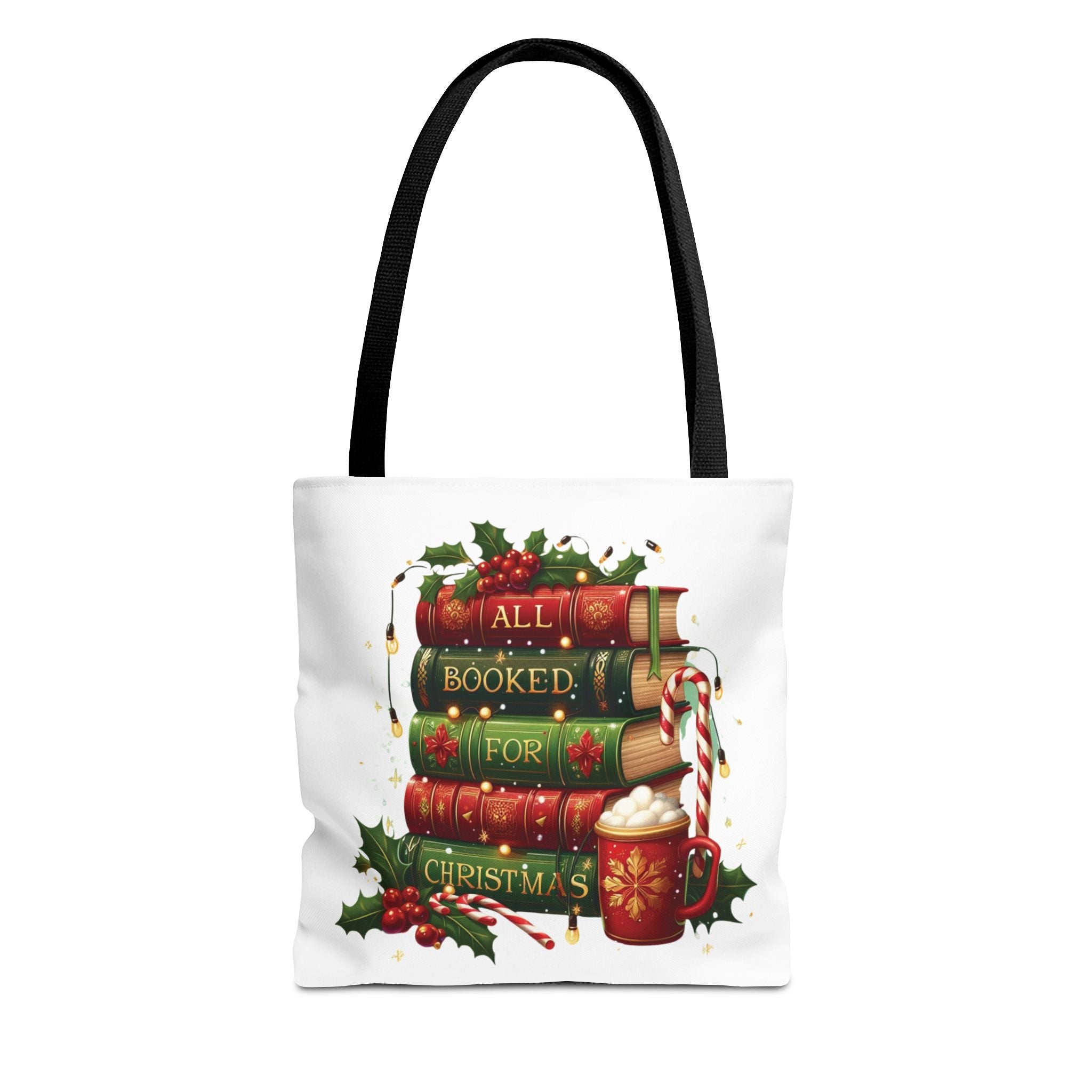 Christmas Book Lover Tote — "All Booked for Christmas" Holiday Canvas Bag