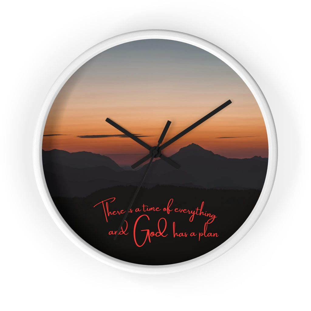 Inspirational Sunset Wall Clock — "There’s a time for everything and God has a plan"