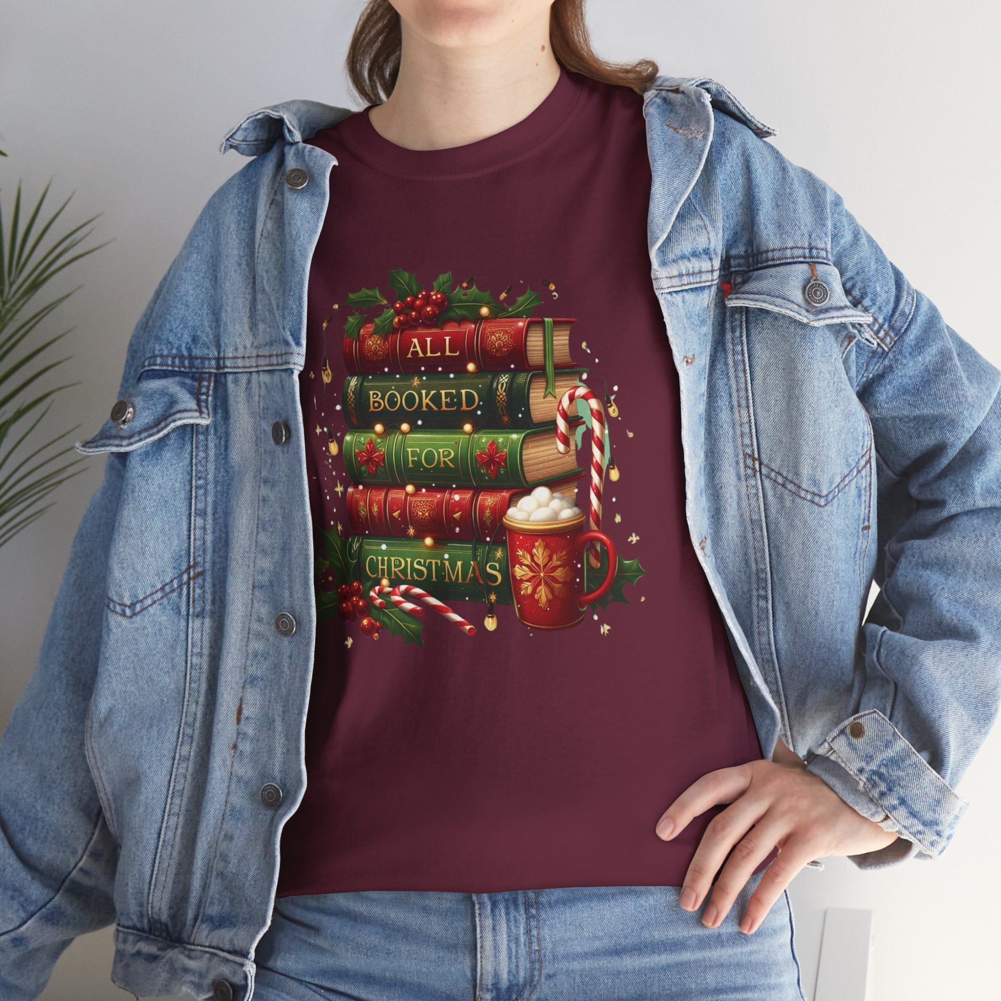 All Booked for Christmas T-Shirt, Holiday Book Lover Tee, Cozy Christmas Reading Gift, Gifts for Ladies