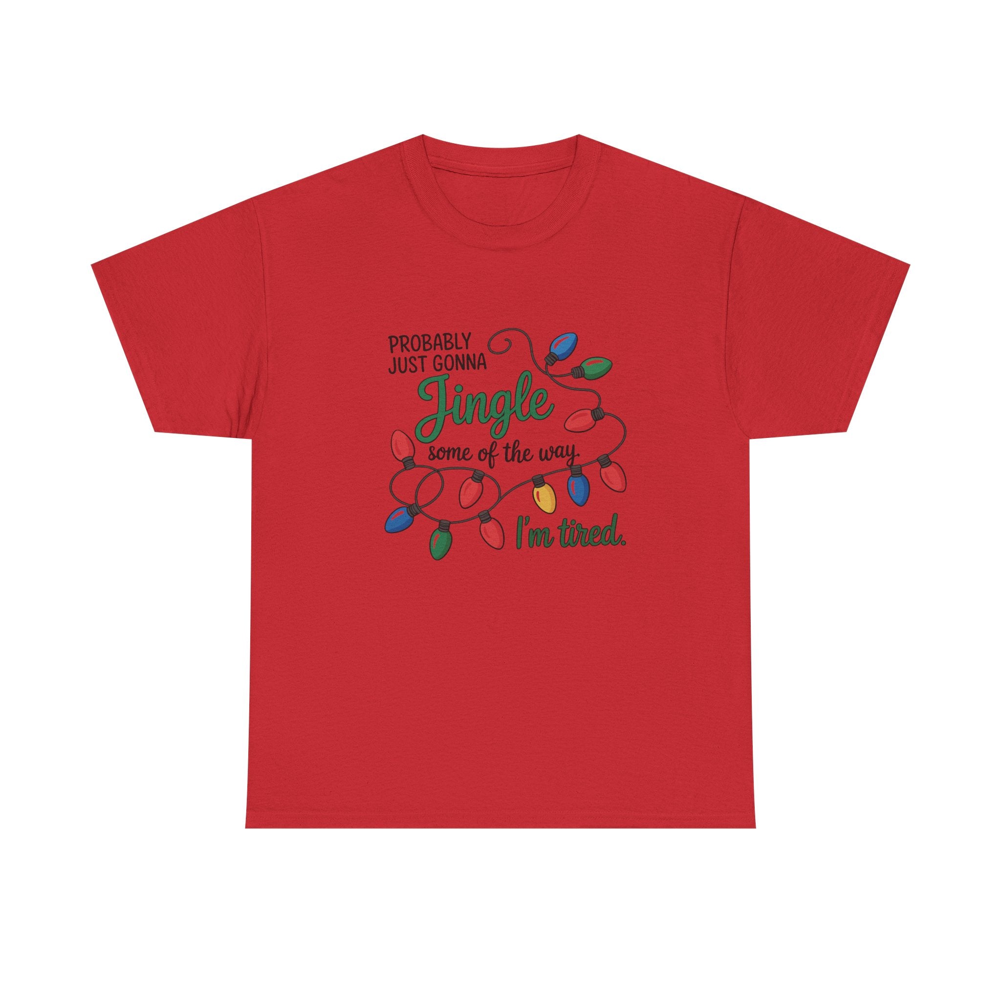 Jingle I’m Tired Christmas Shirt, Funny Holiday Tee, Festive Lights Graphic, Christmas Humor Gift