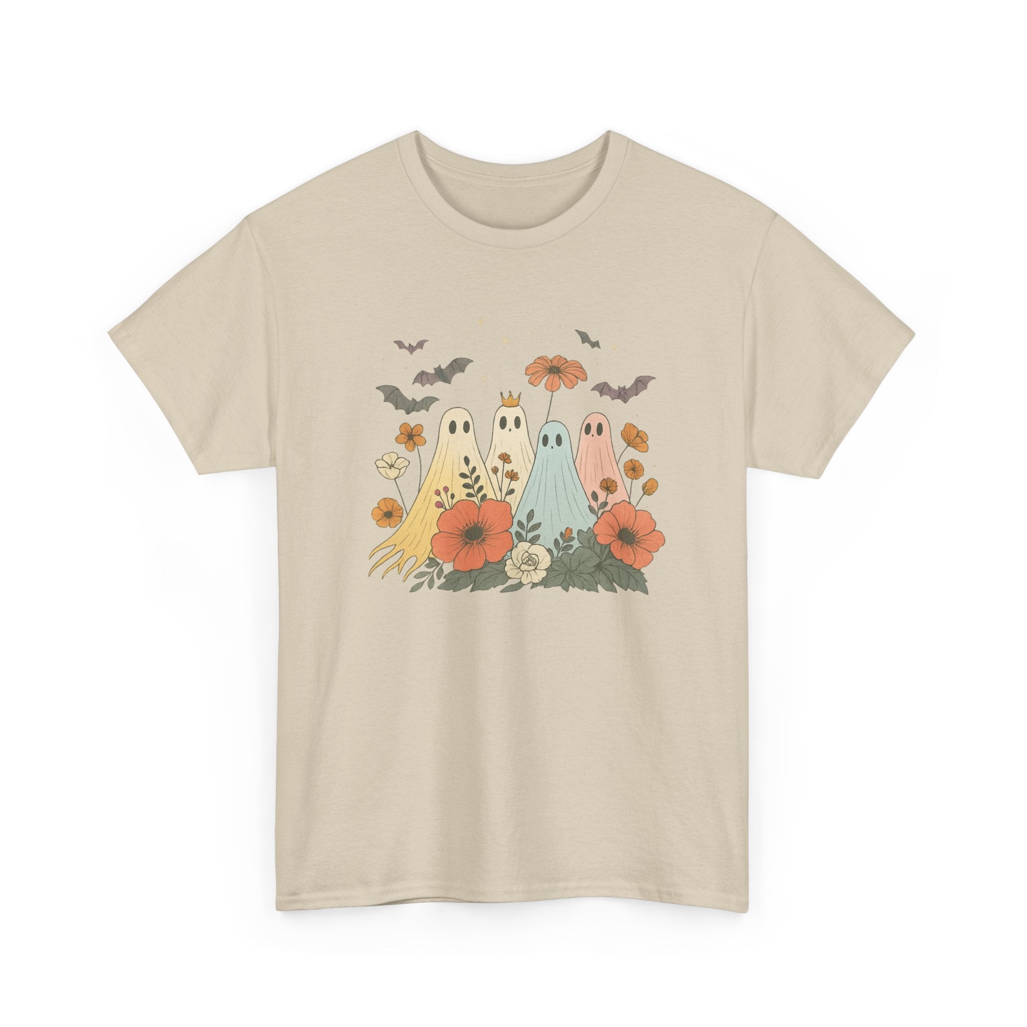 Whimsical Ghost and Flower Tee, Casual Halloween T-shirt, Fall Fashion Top, Unisex Graphic Tee, Halloween Party Outfit, Gift for Ghost