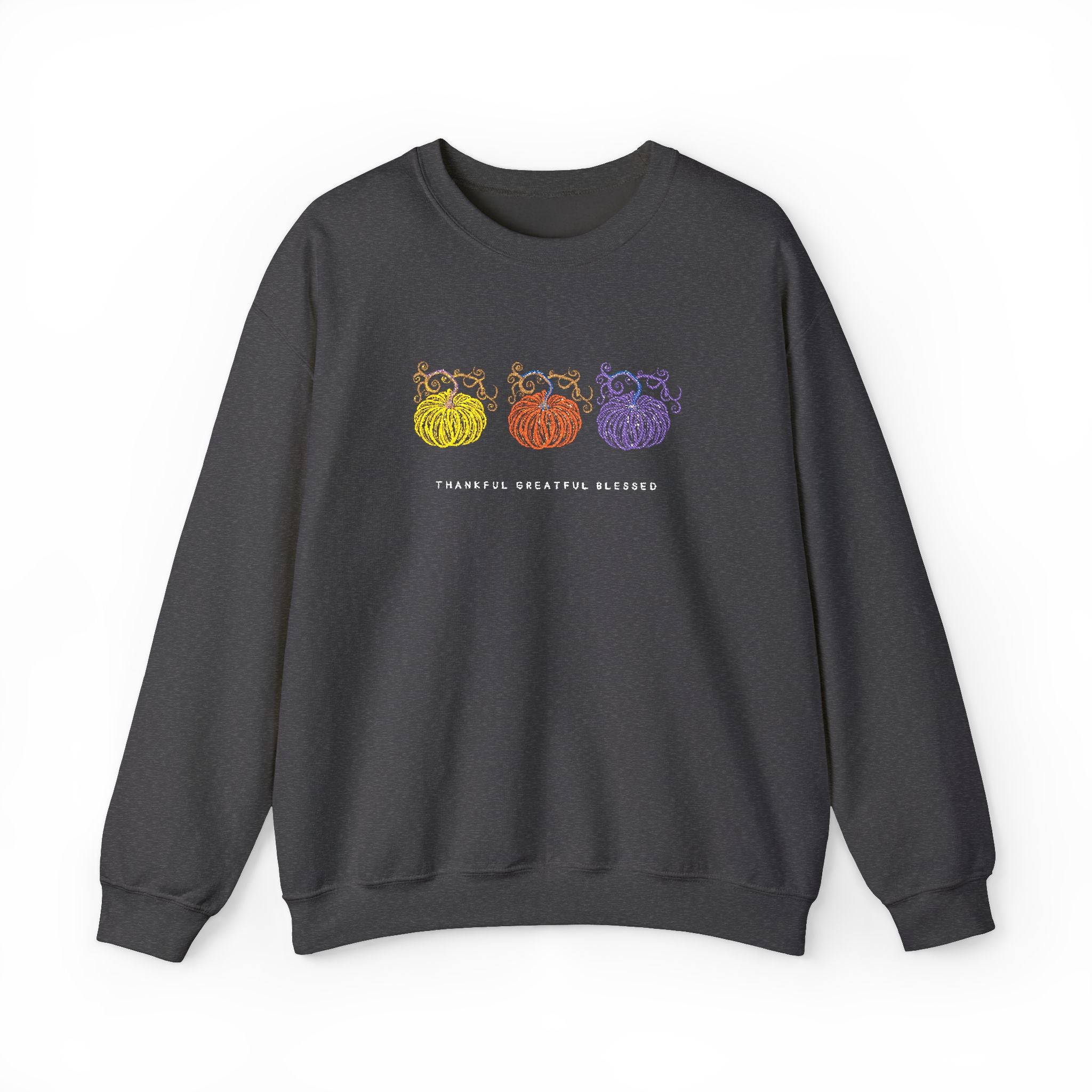 Embriodered Cute Pumpkin Graphic Crewneck Sweatshirt for Cozy Days, Perfect for Gifts, Casual Wear, Holidays & Festivals