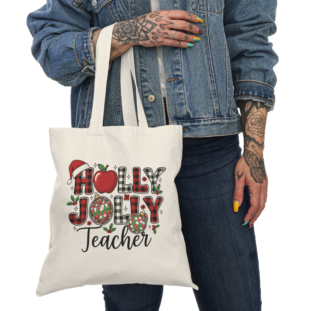 Holly Jolly Teacher Canvas Tote Bag, Durable Canvas bag, Gift for Teacher