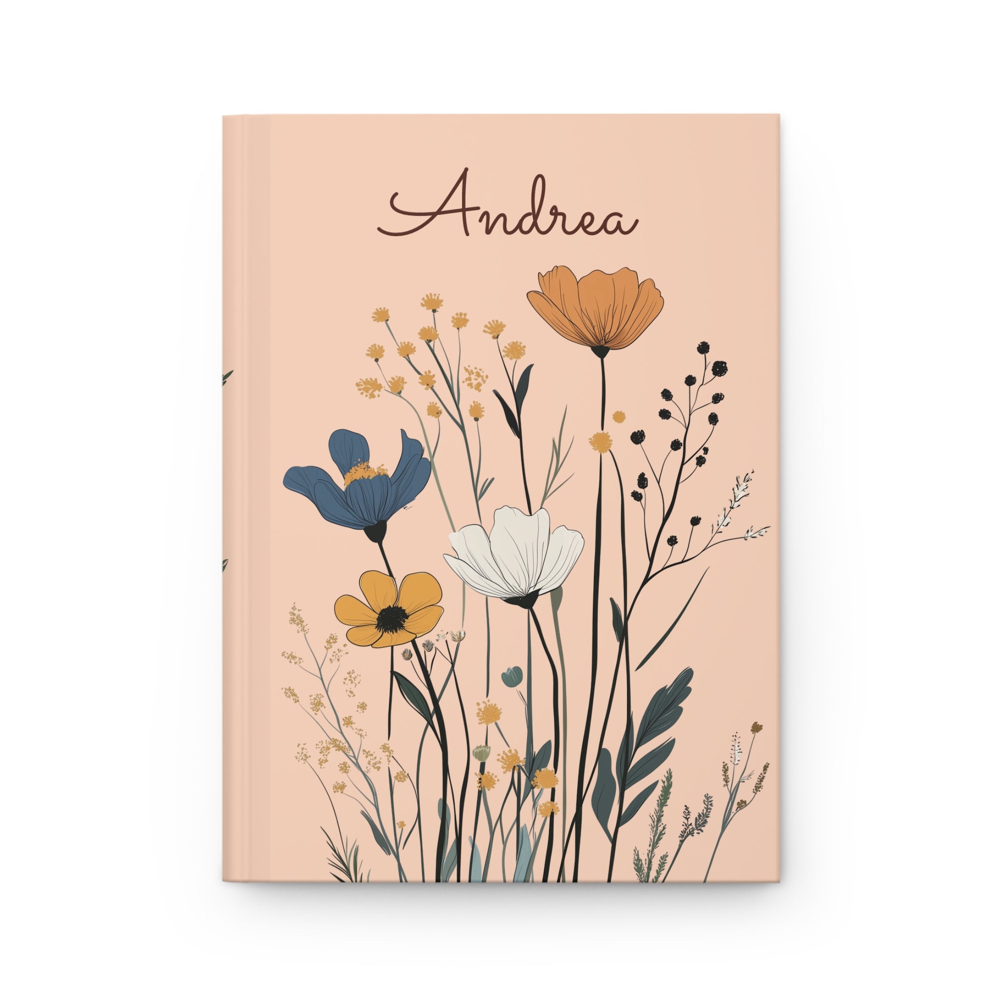 Wildflower Personalized  Hardcover Journal, Custom Name Wildflower Notebook, Gift for Mother, Gift for Briedemaid