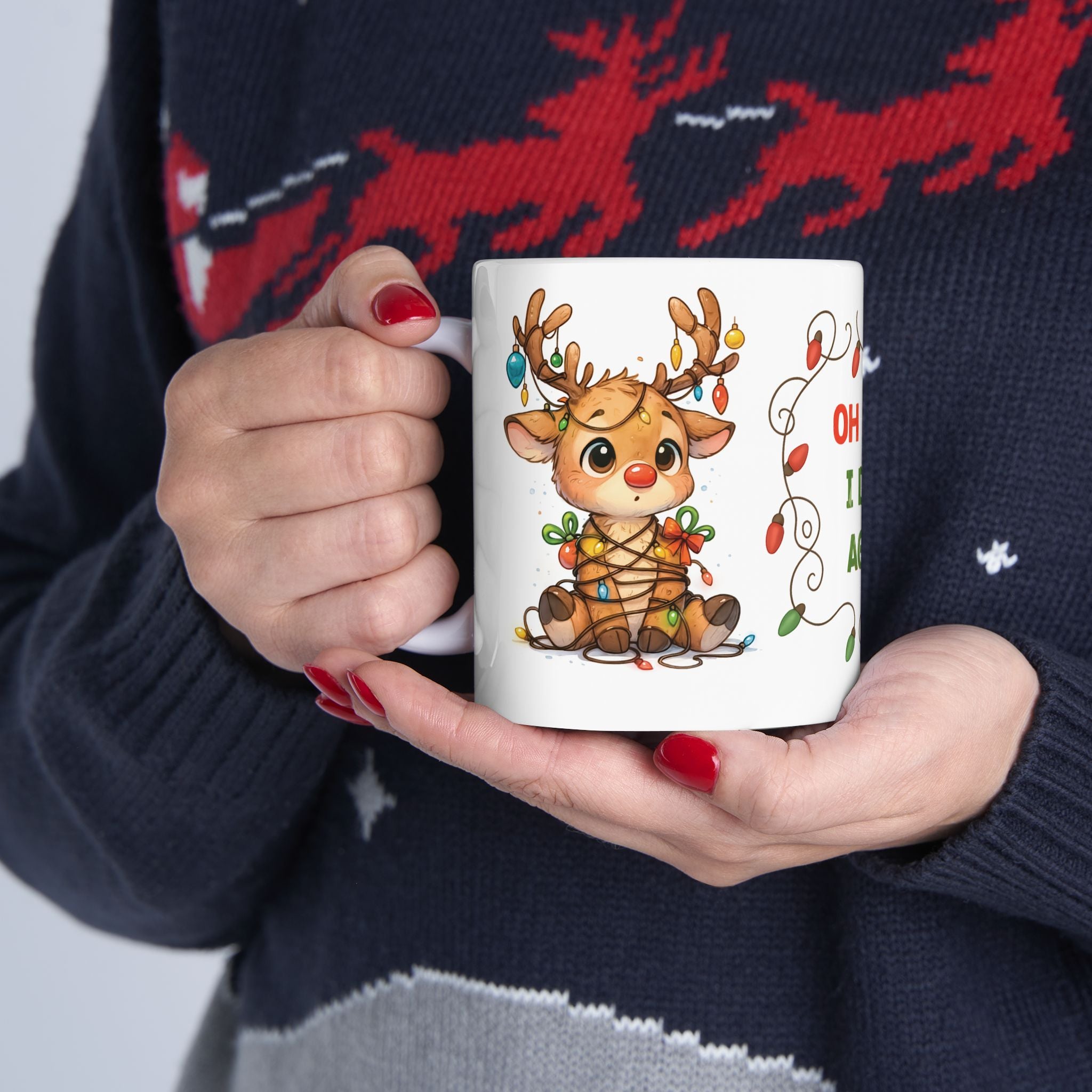 Holiday Reindeer Mug — "Oh Deer... I Did It Again" Funny Christmas Coffee Cup (11oz/15oz)