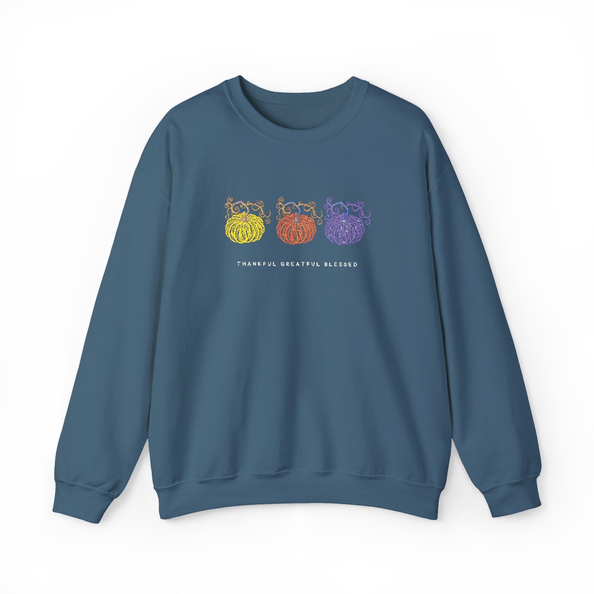 Embriodered Cute Pumpkin Graphic Crewneck Sweatshirt for Cozy Days, Perfect for Gifts, Casual Wear, Holidays & Festivals