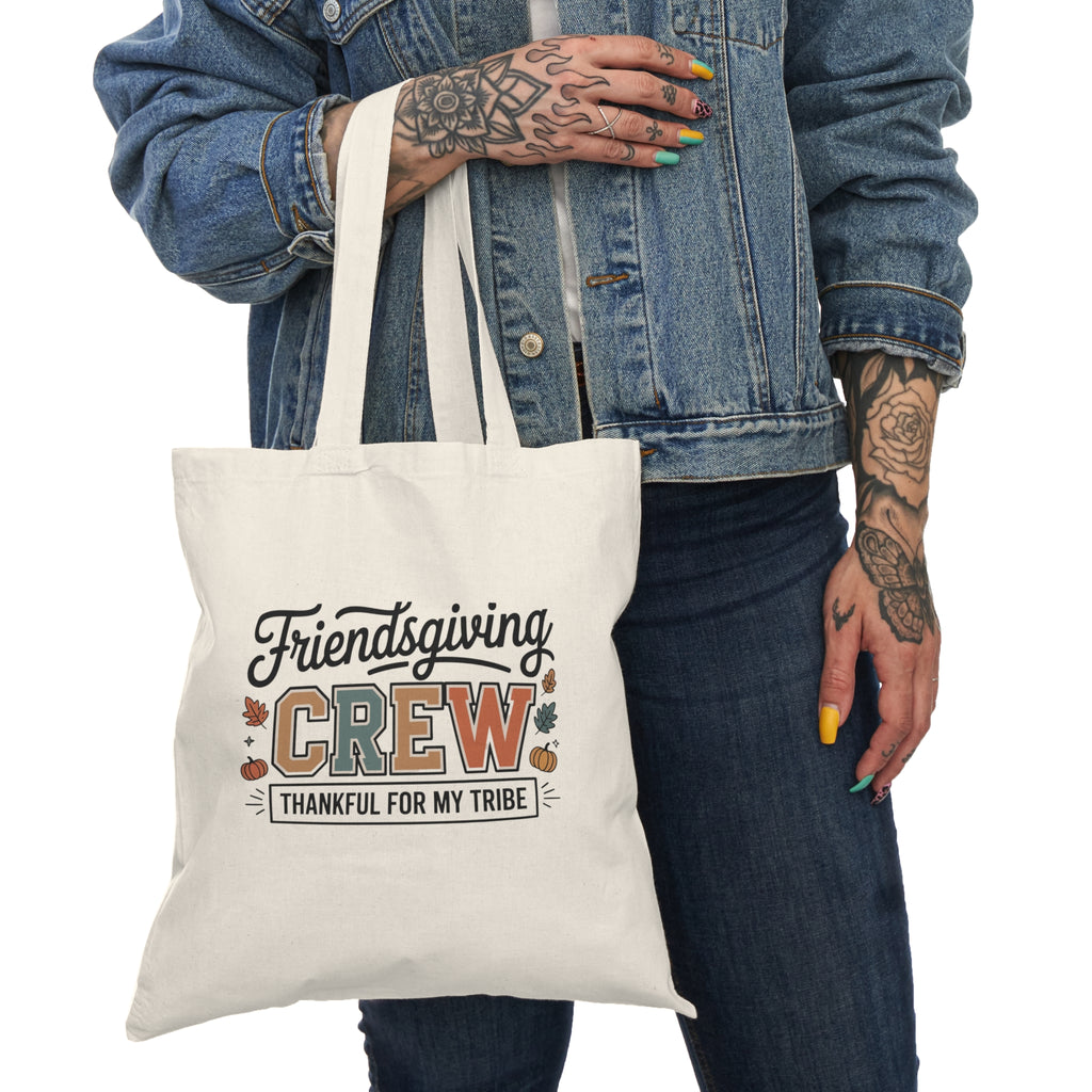 Friendsgiving Crew Tote Bag — "Thankful For My Tribe" Cotton Grocery & Gift Tote