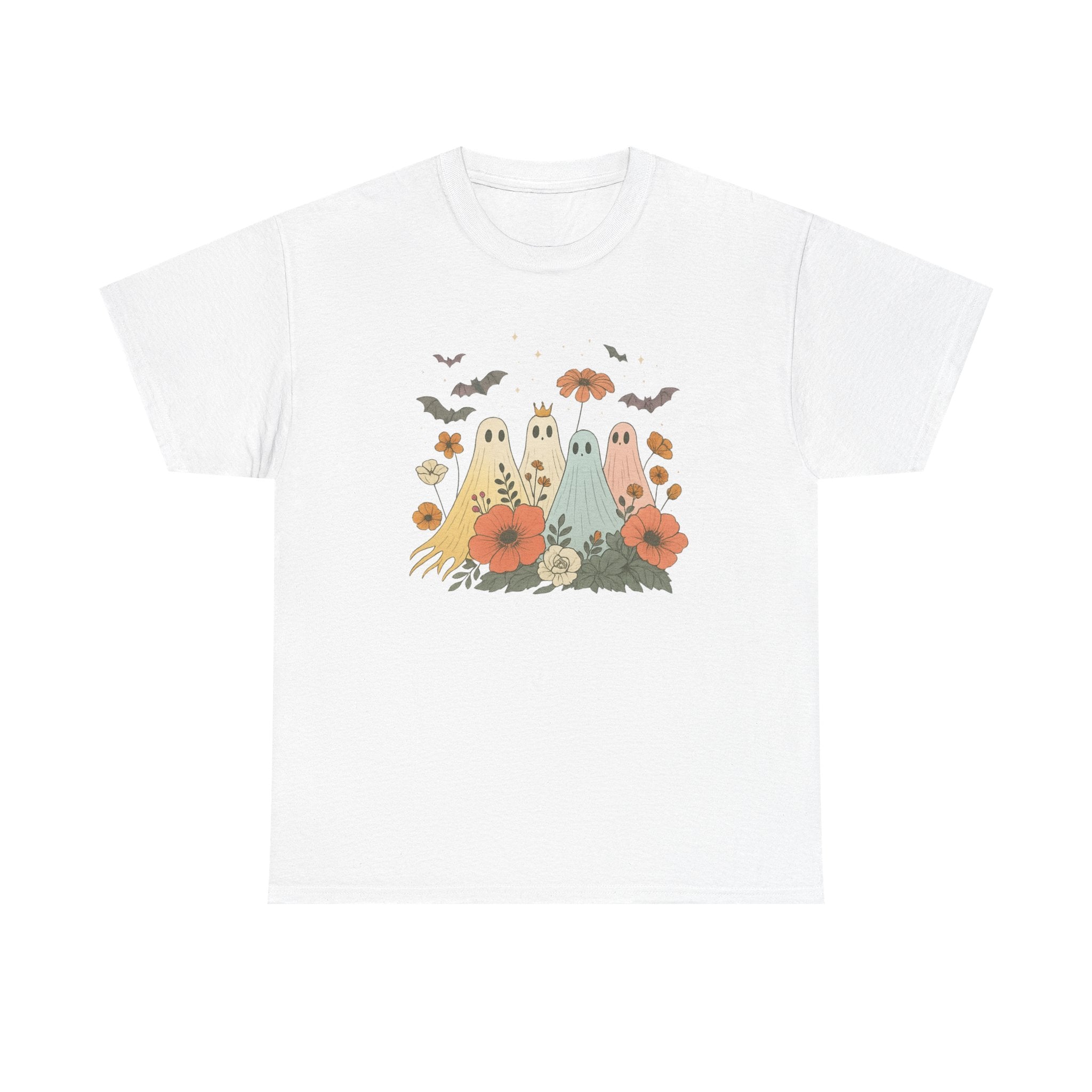 Whimsical Ghost and Flower Tee, Casual Halloween T-shirt, Fall Fashion Top, Unisex Graphic Tee, Halloween Party Outfit, Gift for Ghost