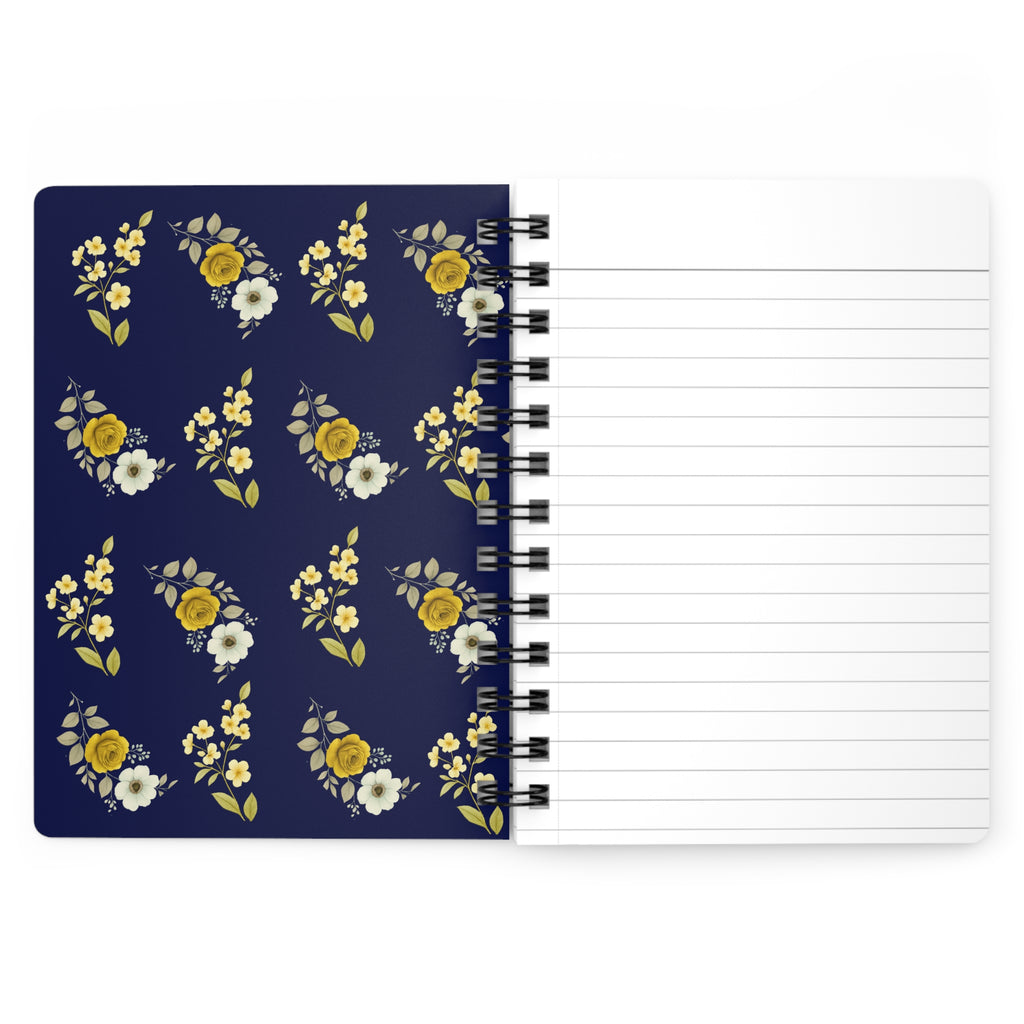 Navy Floral Spiral Notebook  Spiral Bound Journal for Note-Taking, Gift for Writers, Creative Diary, Flower Design, Stationery Gift, Personal Organizer
