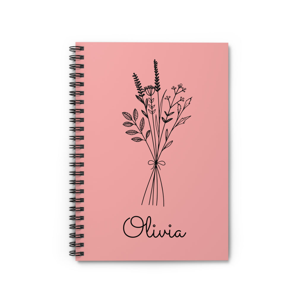 Wildflower Bouquet Spiral Notebook | Personalized Name Ruled Journal, Gift for Ladies, Gift for Bridesmaid