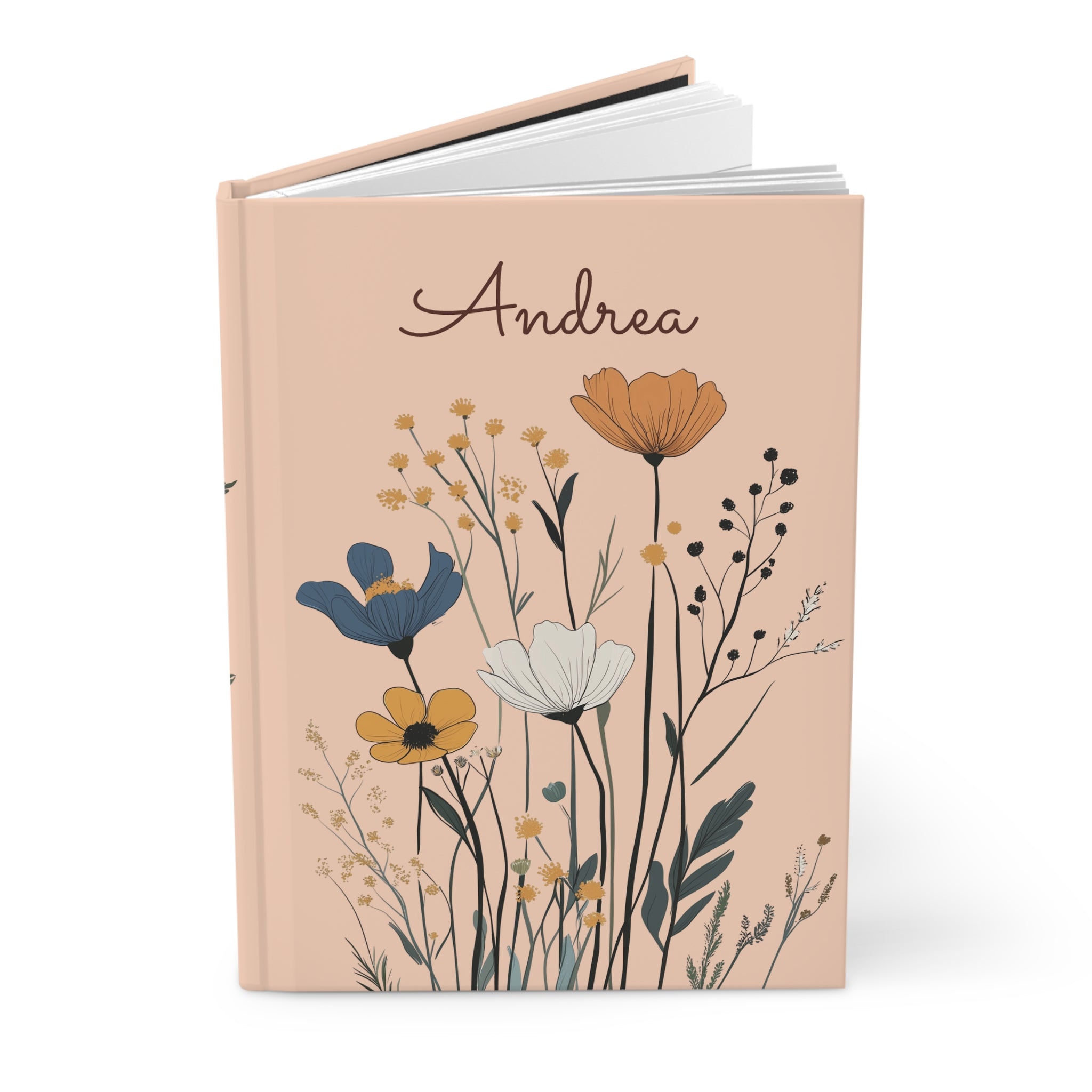 Wildflower Personalized  Hardcover Journal, Custom Name Wildflower Notebook, Gift for Mother, Gift for Briedemaid