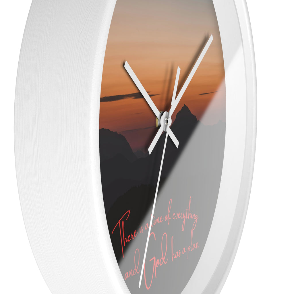 Inspirational Sunset Wall Clock — "There’s a time for everything and God has a plan"