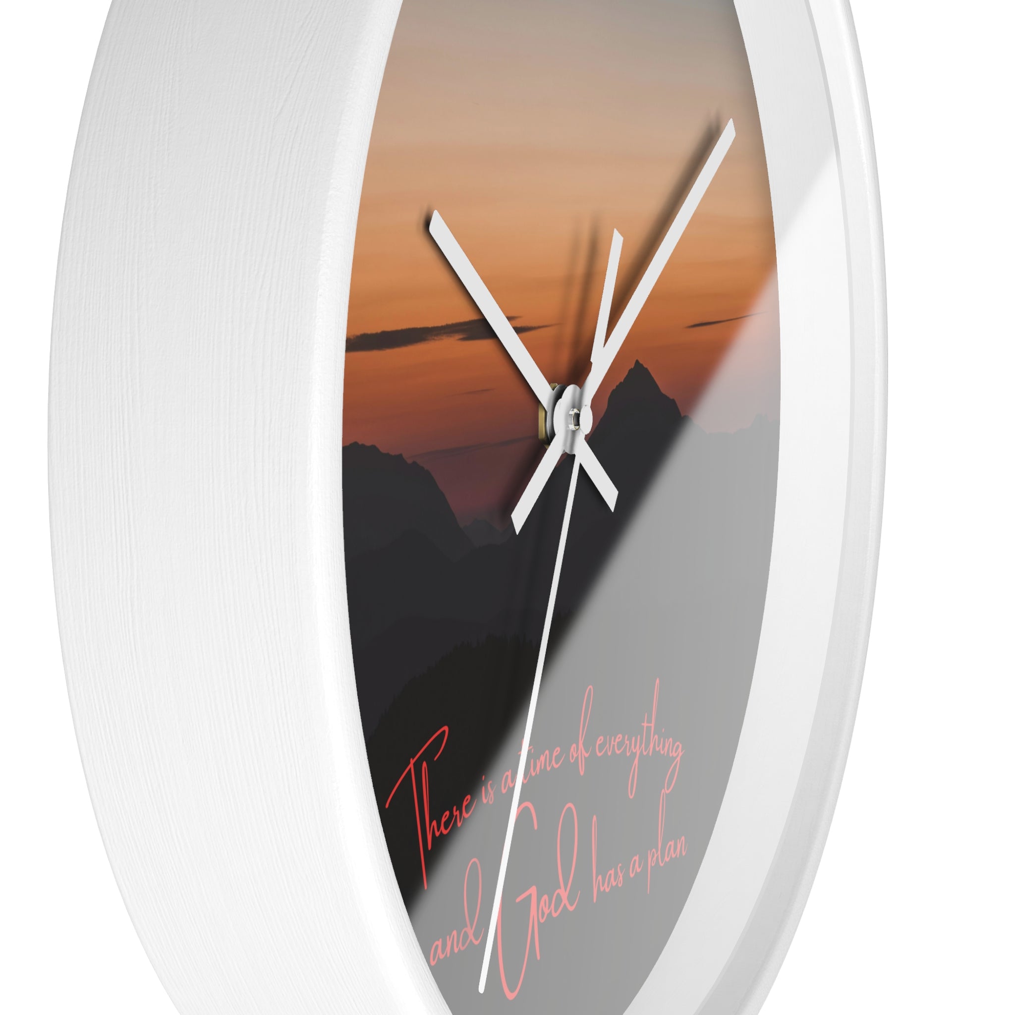Inspirational Sunset Wall Clock — "There’s a time for everything and God has a plan"