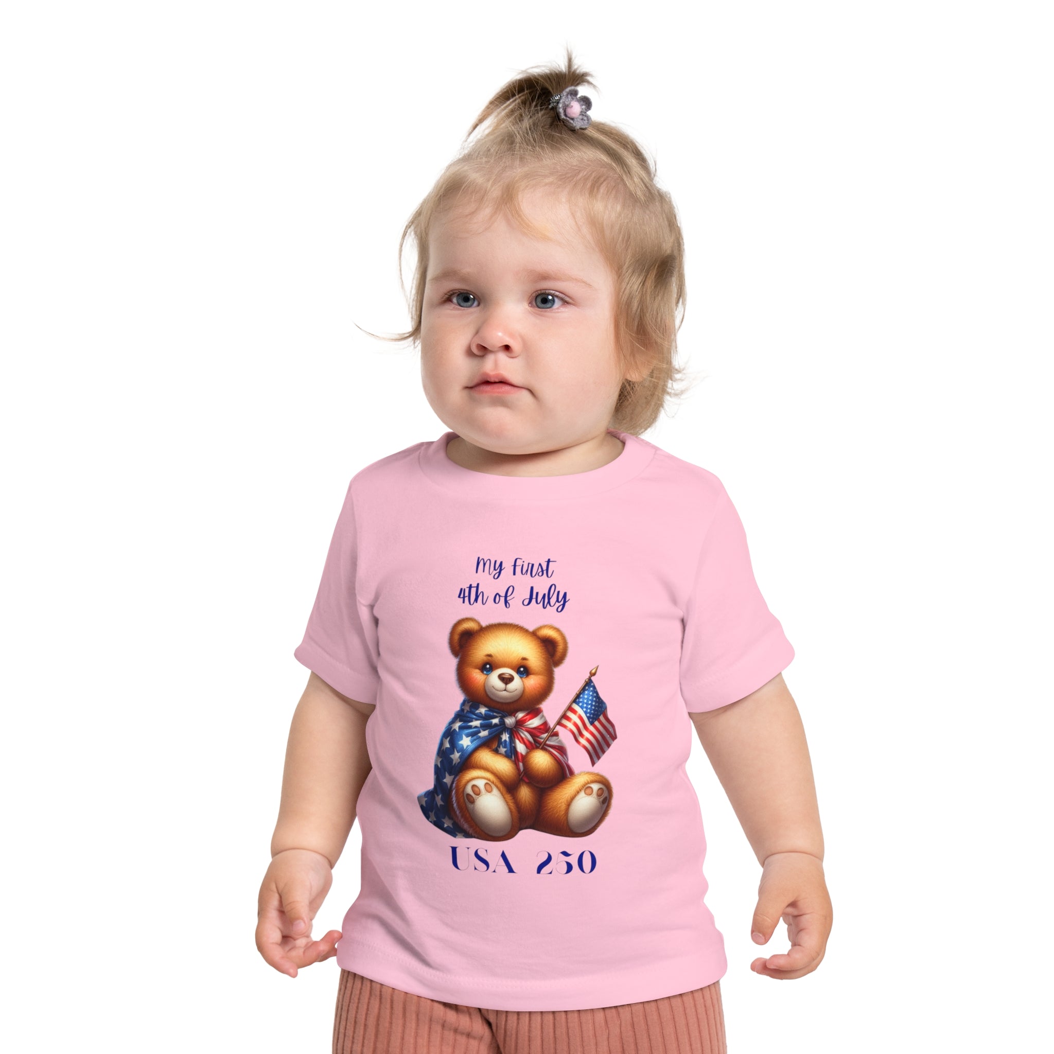 Baby T-Shirt - "My First 4th of July" Teddy Bear USA Baby Tee