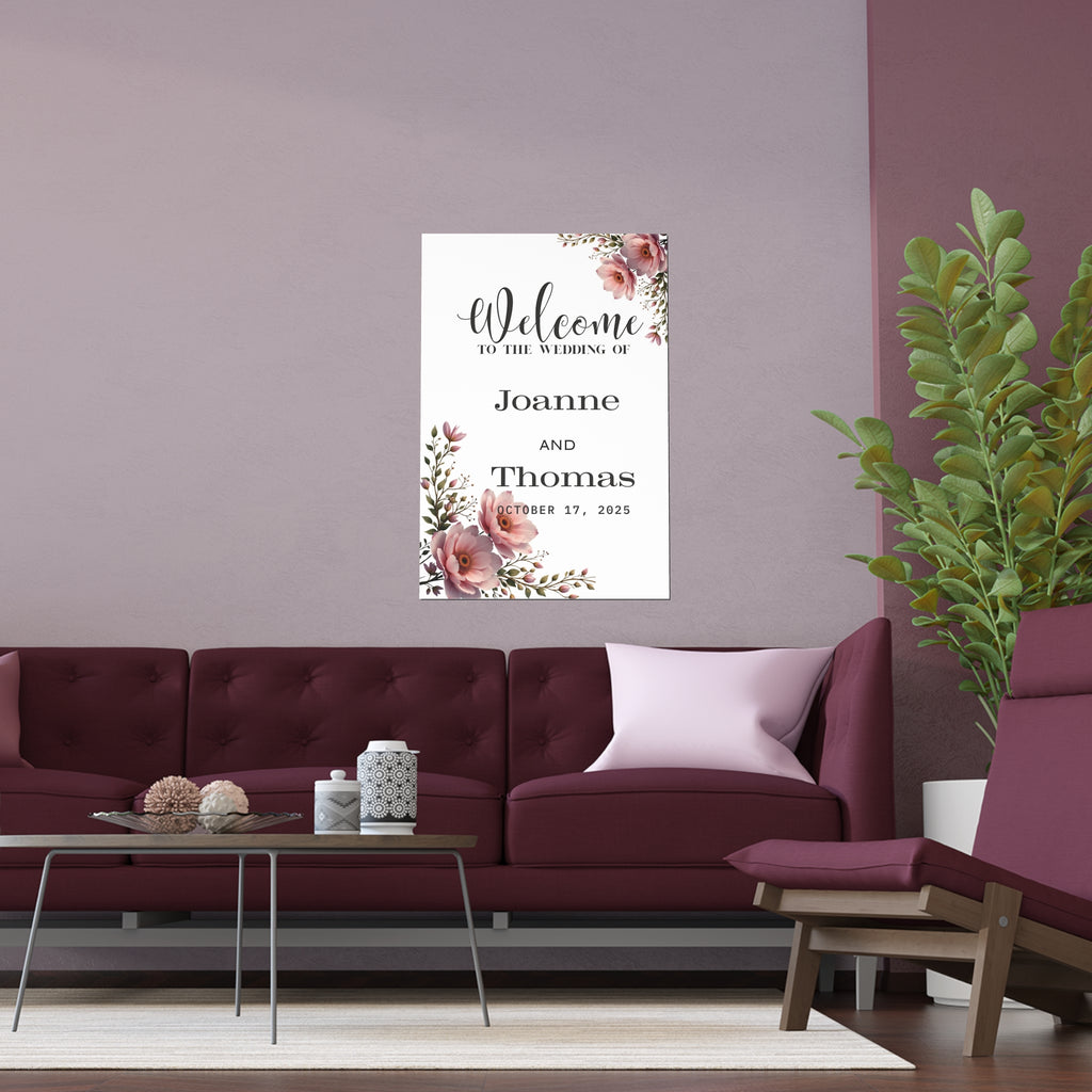 Floral Wedding Silk Poster, Personalized Home Decor, Engagement Gift, Wall Art, Wedding Decor, Custom Name Poster