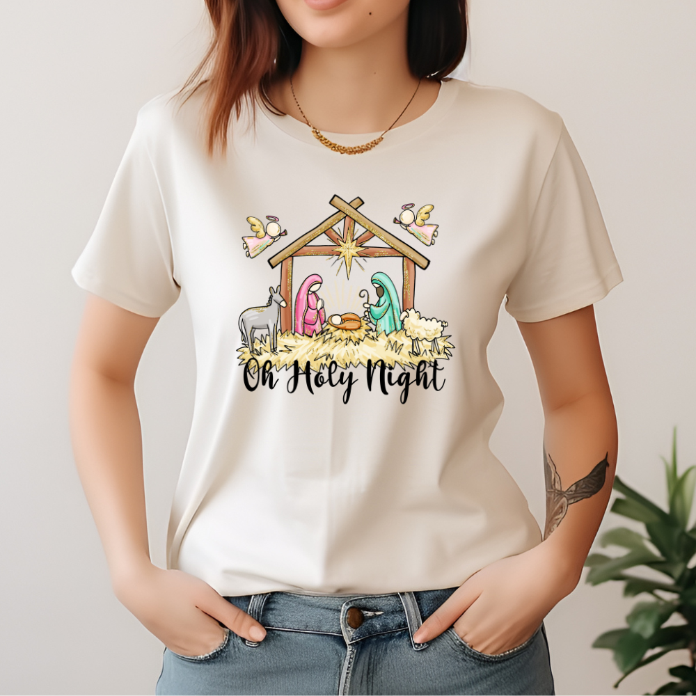 Oh Holy Night Nativity T-Shirt,  Christian Christmas Shirt, Religious Holiday Tee, Gifts for Her