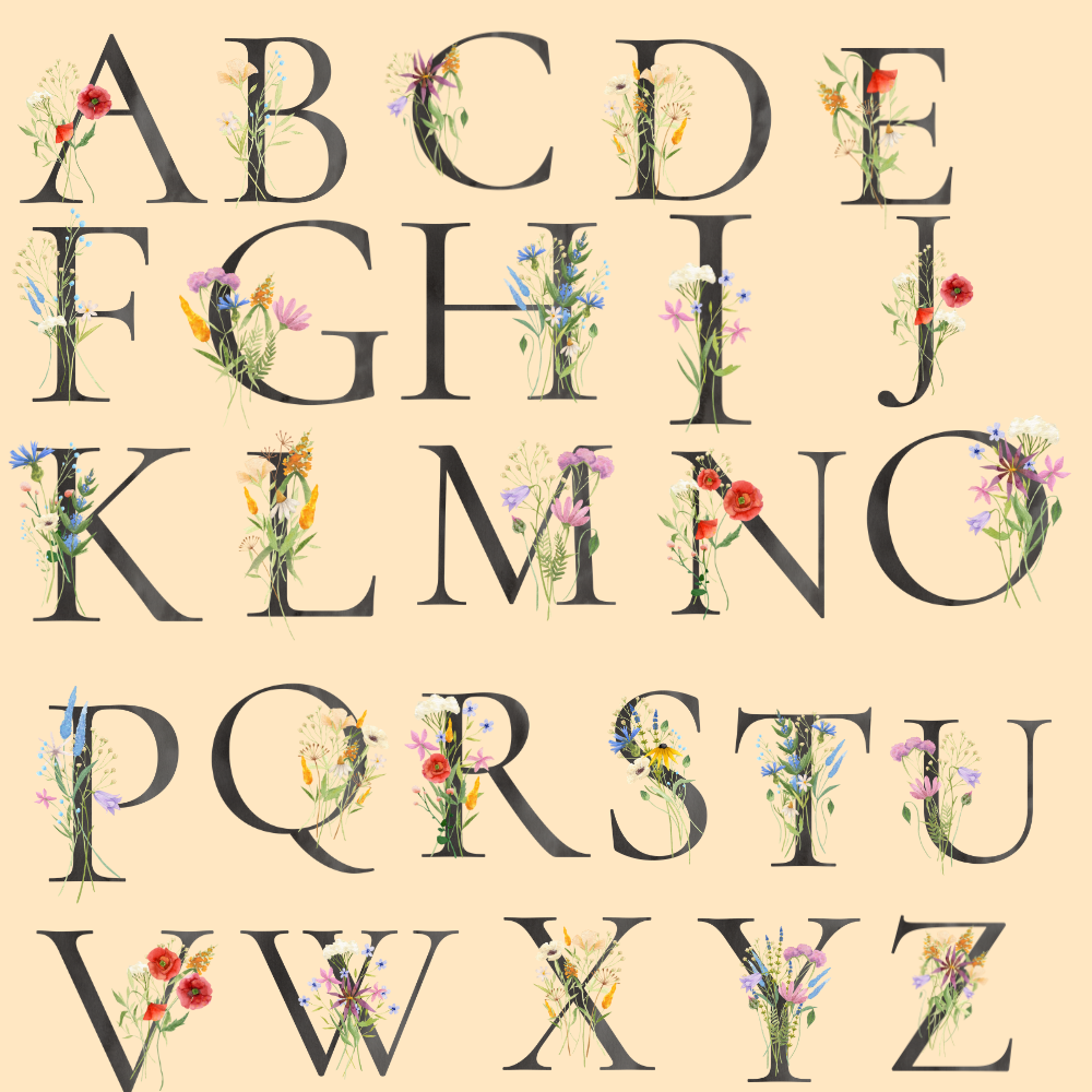 Floral Monogram Natural Tote Bag — Botanical Initial Canvas Tote