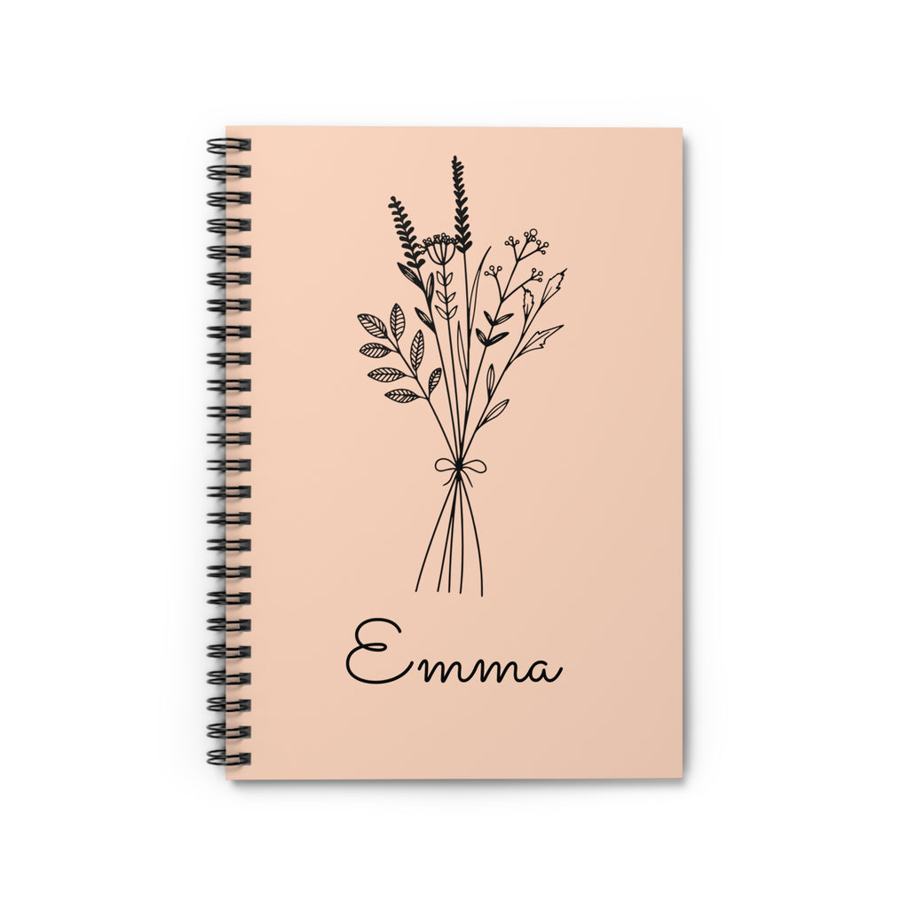 Wildflower Bouquet Spiral Notebook | Personalized Name Ruled Journal, Gift for Ladies, Gift for Bridesmaid