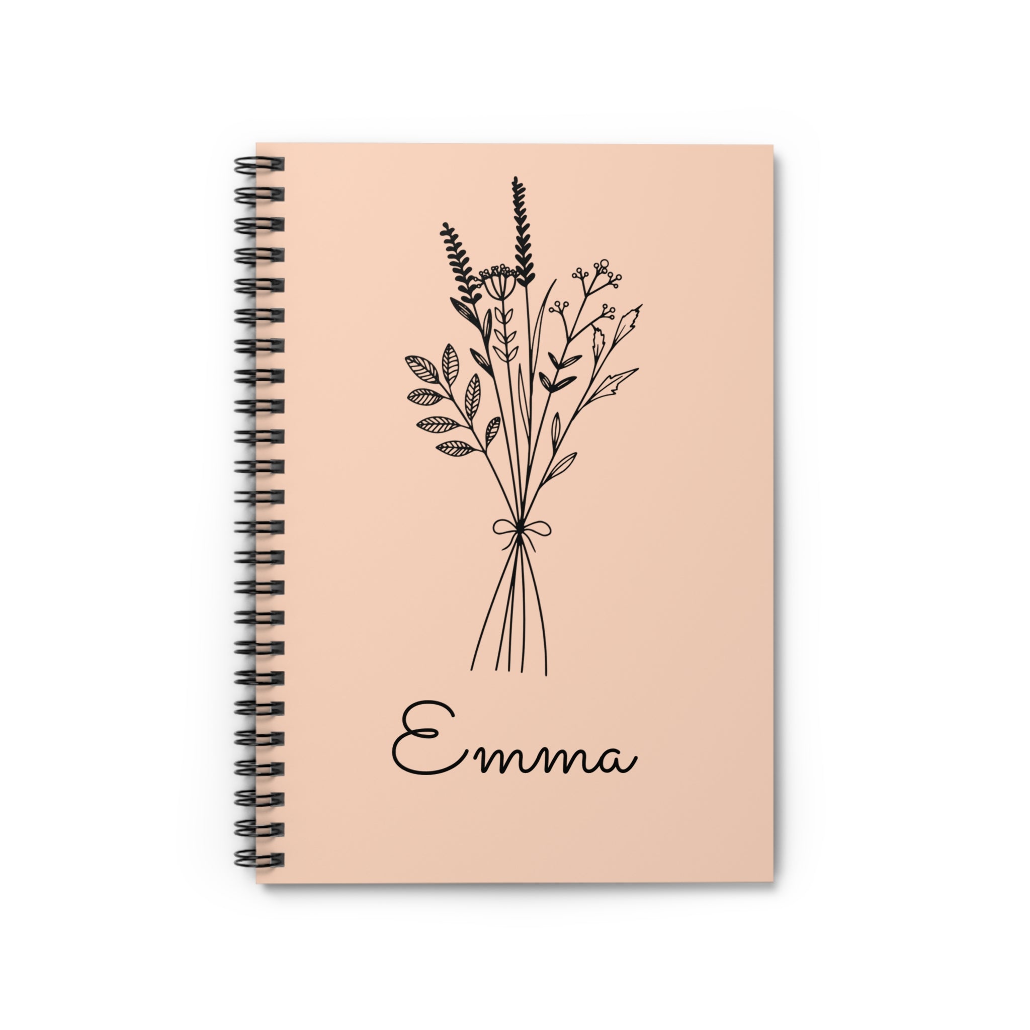 Wildflower Bouquet Spiral Notebook | Personalized Name Ruled Journal, Gift for Ladies, Gift for Bridesmaid