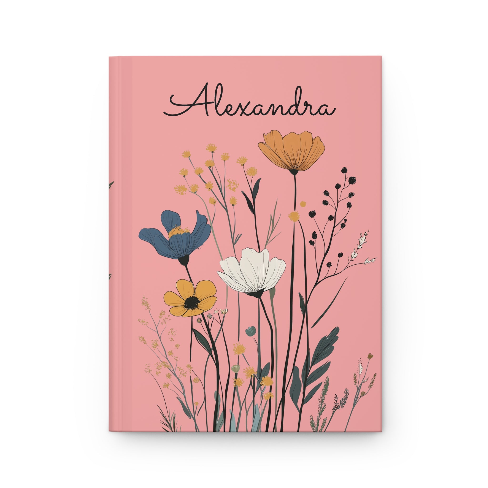 Wildflower Personalized  Hardcover Journal, Custom Name Wildflower Notebook, Gift for Mother, Gift for Briedemaid