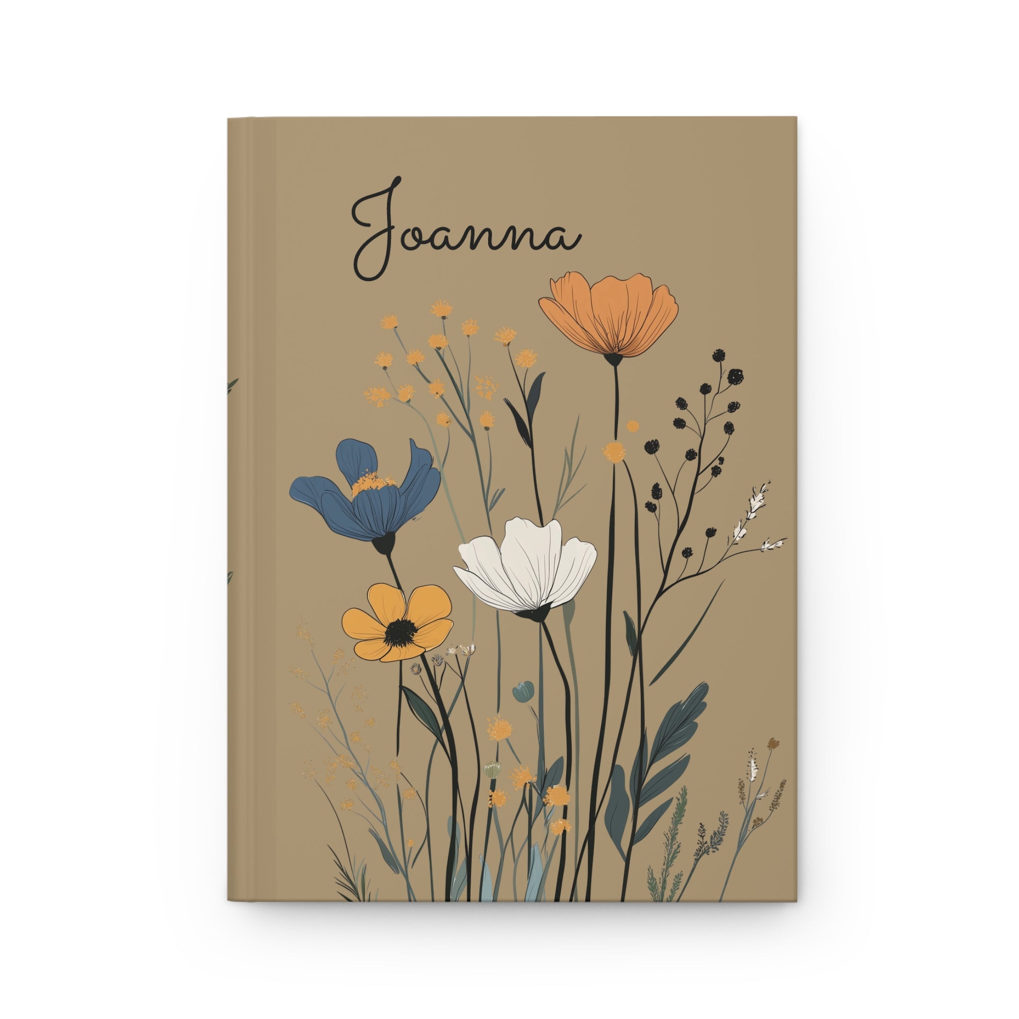 Wildflower Personalized  Hardcover Journal, Custom Name Wildflower Notebook, Gift for Mother, Gift for Briedemaid
