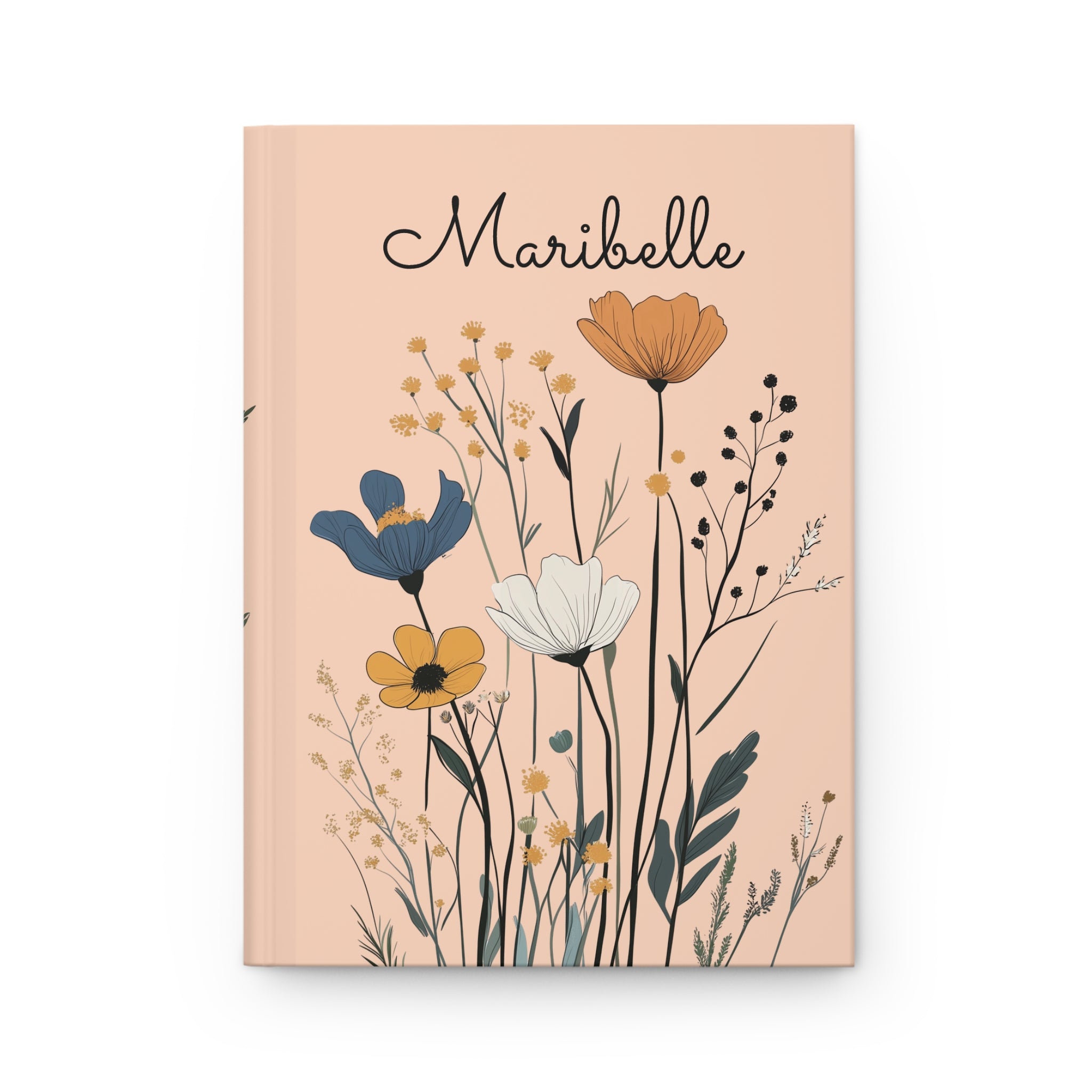 Wildflower Personalized  Hardcover Journal, Custom Name Wildflower Notebook, Gift for Mother, Gift for Briedemaid