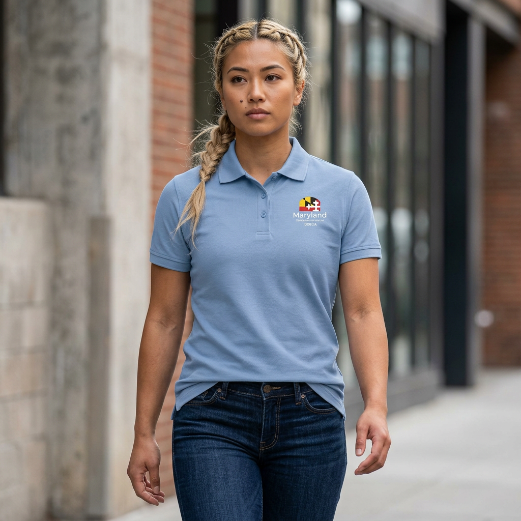 Maryland Flag Logo Polo Shirt — 'Maryland' Text Embroidered Chest