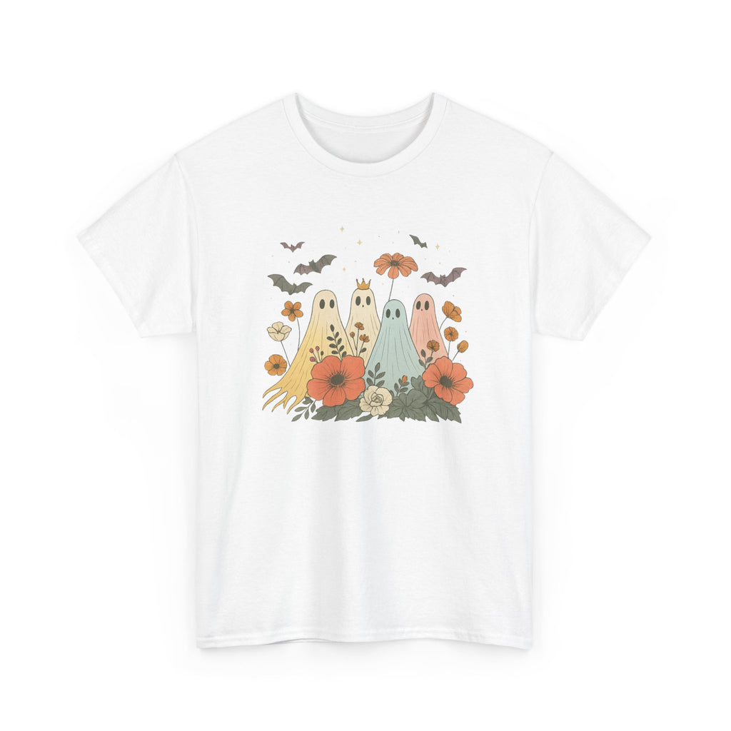 Whimsical Ghost and Flower Tee, Casual Halloween T-shirt, Fall Fashion Top, Unisex Graphic Tee, Halloween Party Outfit, Gift for Ghost