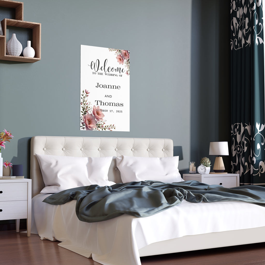 Floral Wedding Silk Poster, Personalized Home Decor, Engagement Gift, Wall Art, Wedding Decor, Custom Name Poster