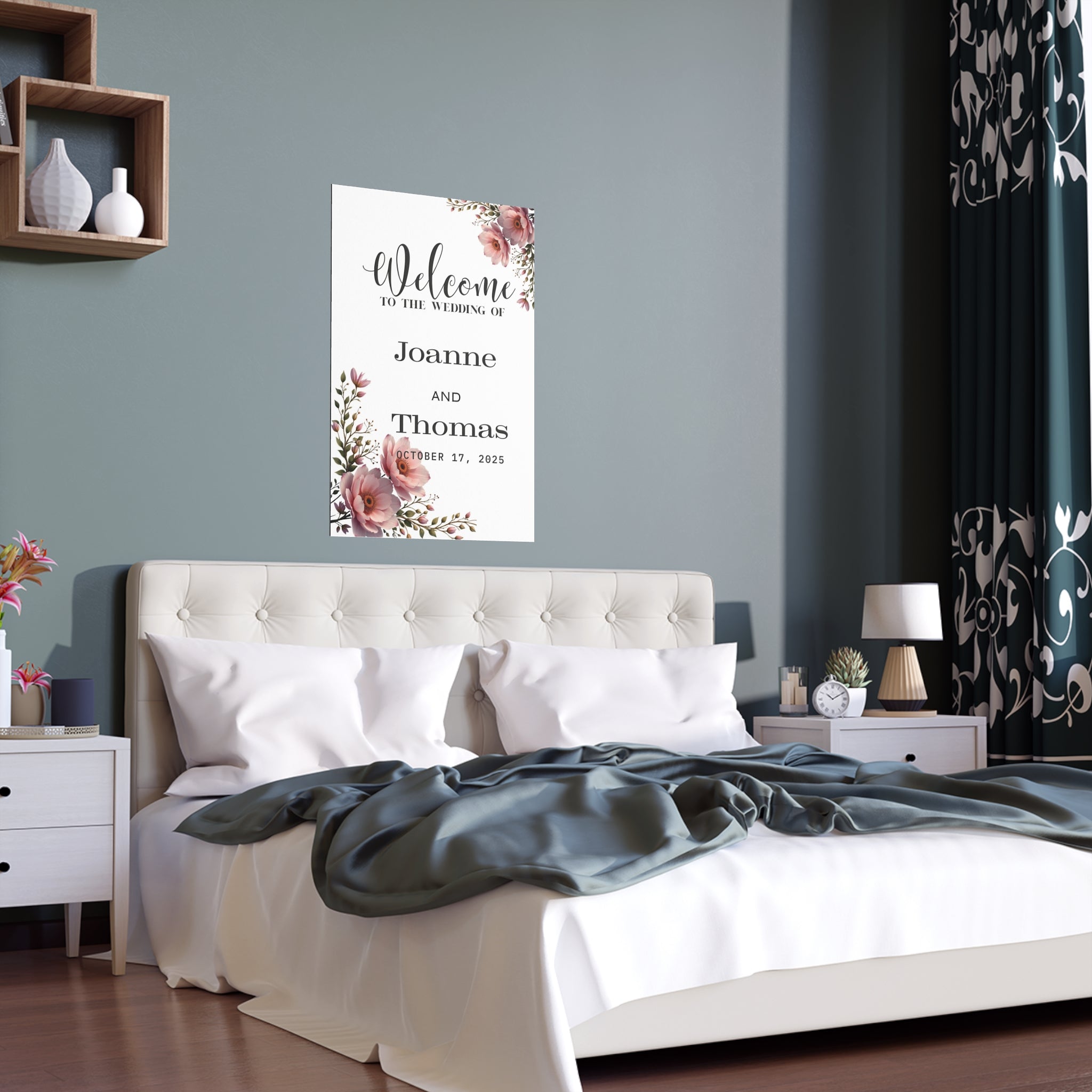 Floral Wedding Silk Poster, Personalized Home Decor, Engagement Gift, Wall Art, Wedding Decor, Custom Name Poster