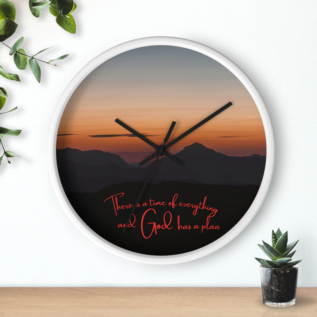 Inspirational Sunset Wall Clock — "There’s a time for everything and God has a plan"
