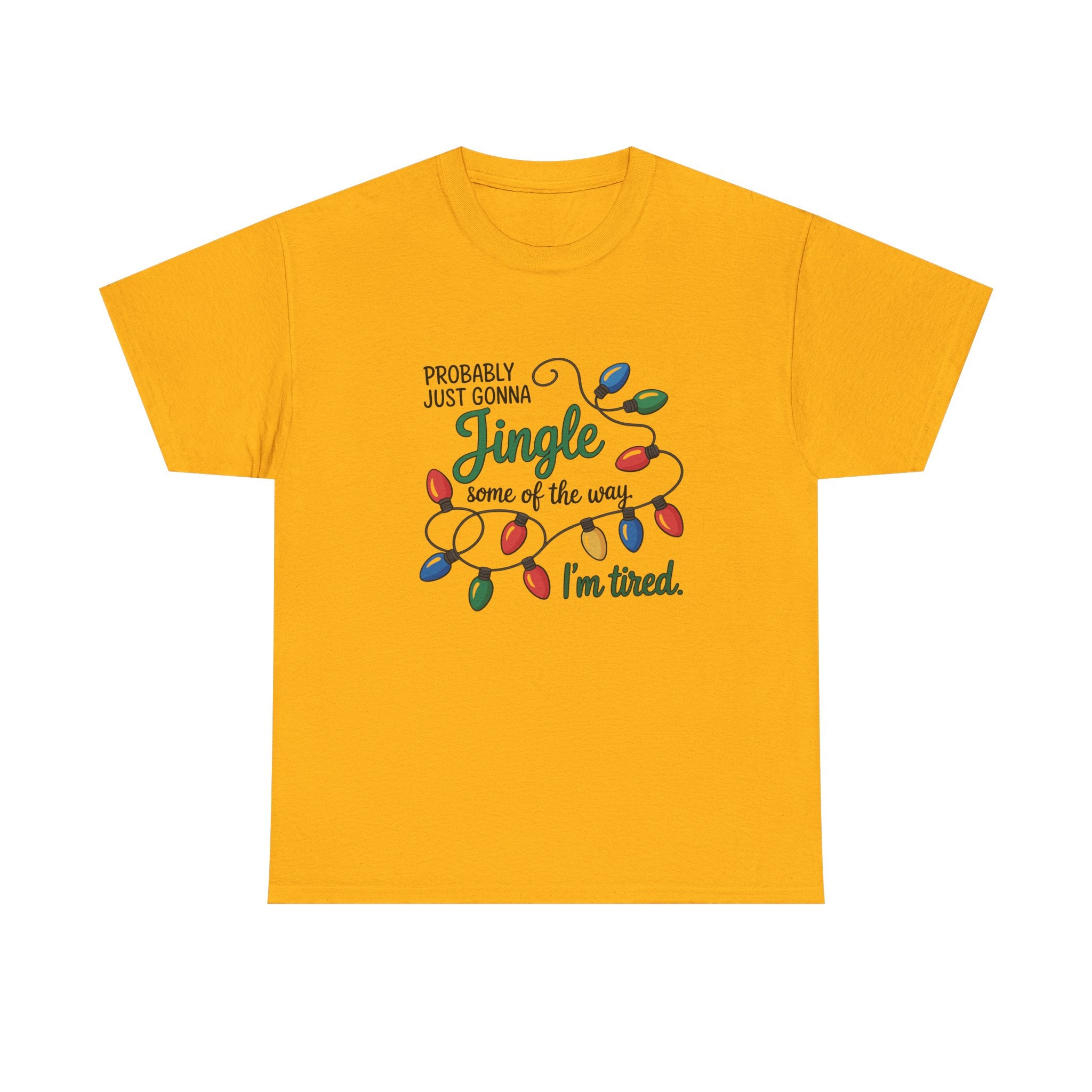 Jingle I’m Tired Christmas Shirt, Funny Holiday Tee, Festive Lights Graphic, Christmas Humor Gift