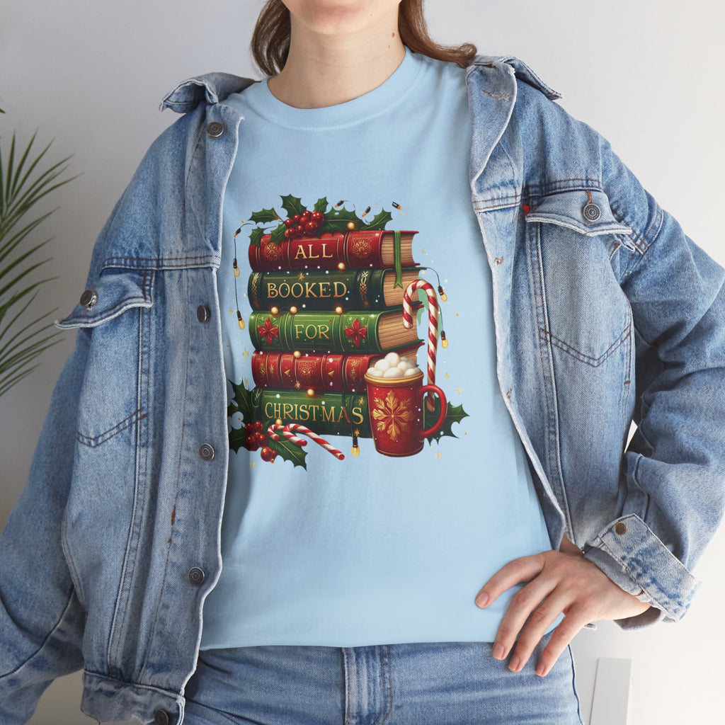 All Booked for Christmas T-Shirt, Holiday Book Lover Tee, Cozy Christmas Reading Gift, Gifts for Ladies
