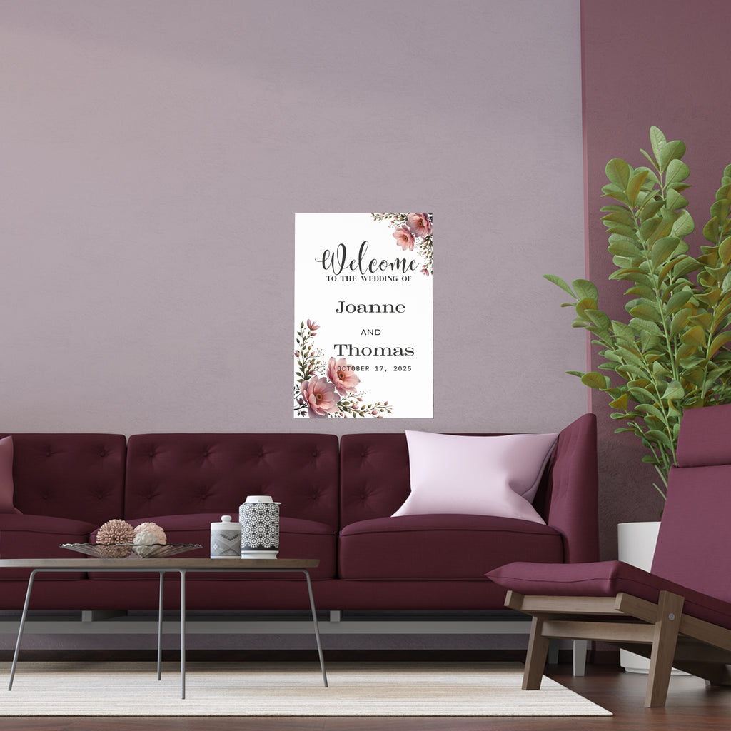 Floral Wedding Silk Poster, Personalized Home Decor, Engagement Gift, Wall Art, Wedding Decor, Custom Name Poster
