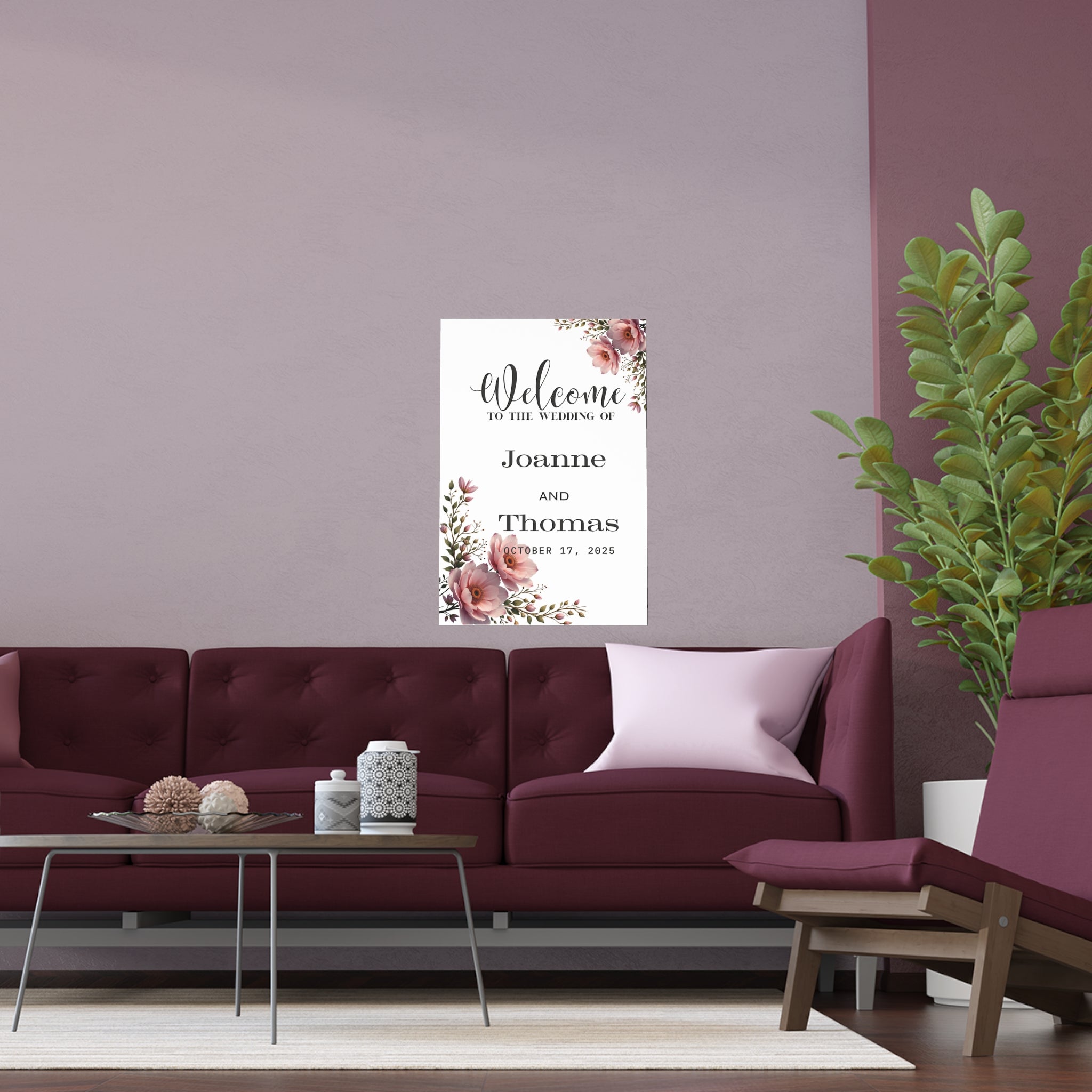 Floral Wedding Silk Poster, Personalized Home Decor, Engagement Gift, Wall Art, Wedding Decor, Custom Name Poster