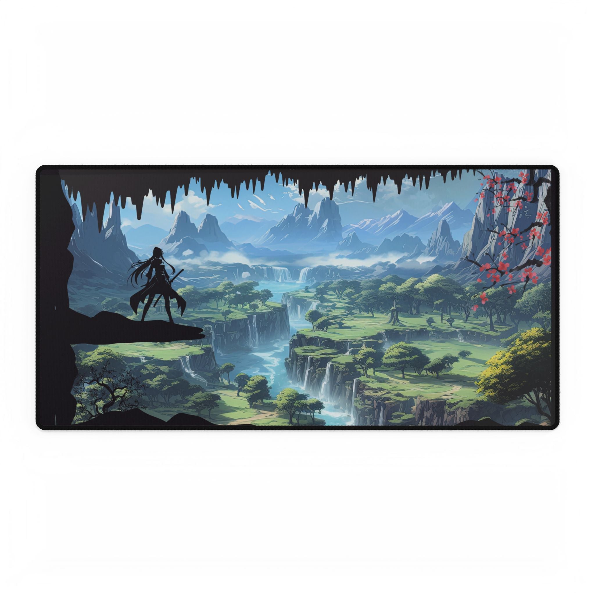 Large Anime Silhouette Mouse Pad, Fantasy Landscape with Silhouette Desk Mat | Scenic Gaming Mousepad