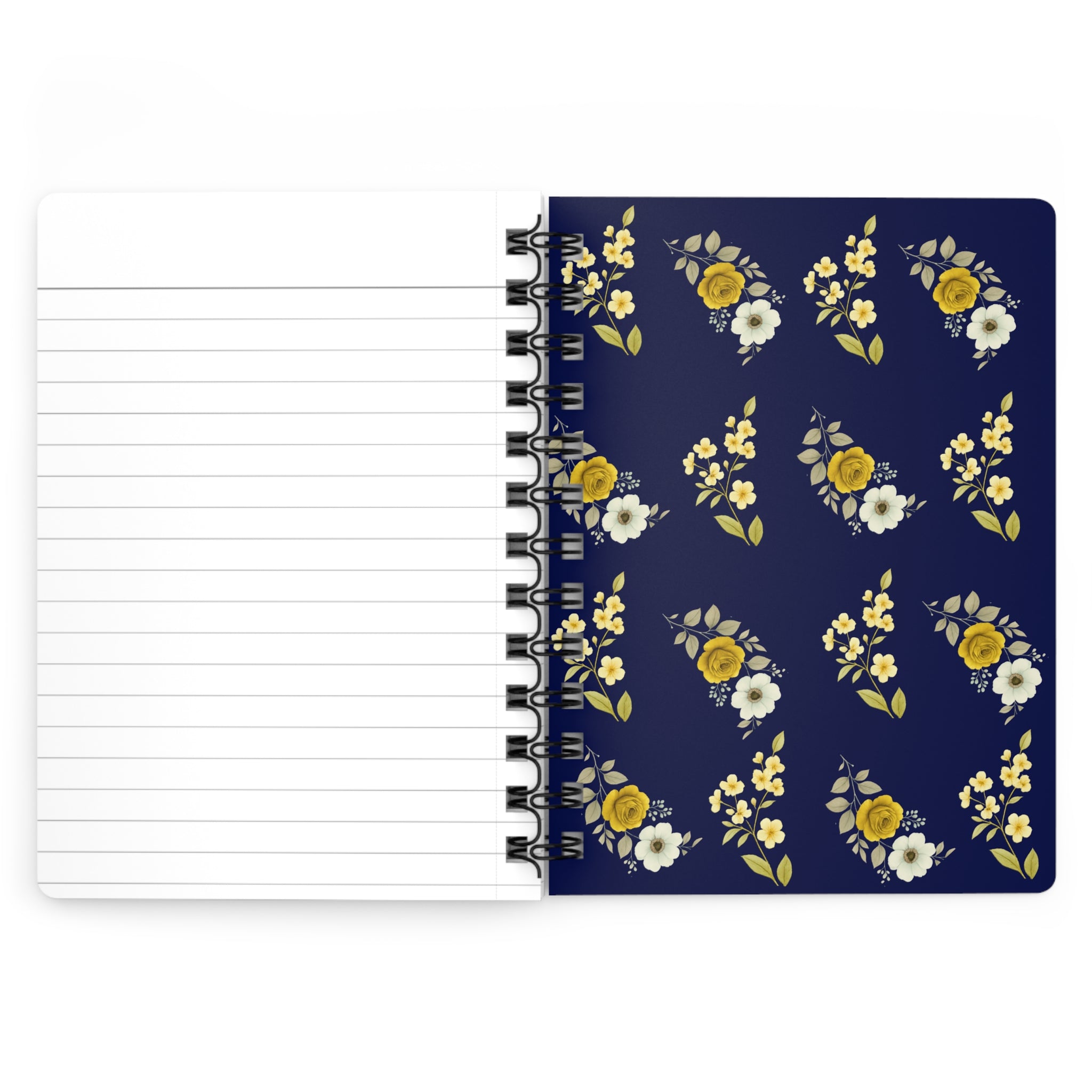 Navy Floral Spiral Notebook  Spiral Bound Journal for Note-Taking, Gift for Writers, Creative Diary, Flower Design, Stationery Gift, Personal Organizer