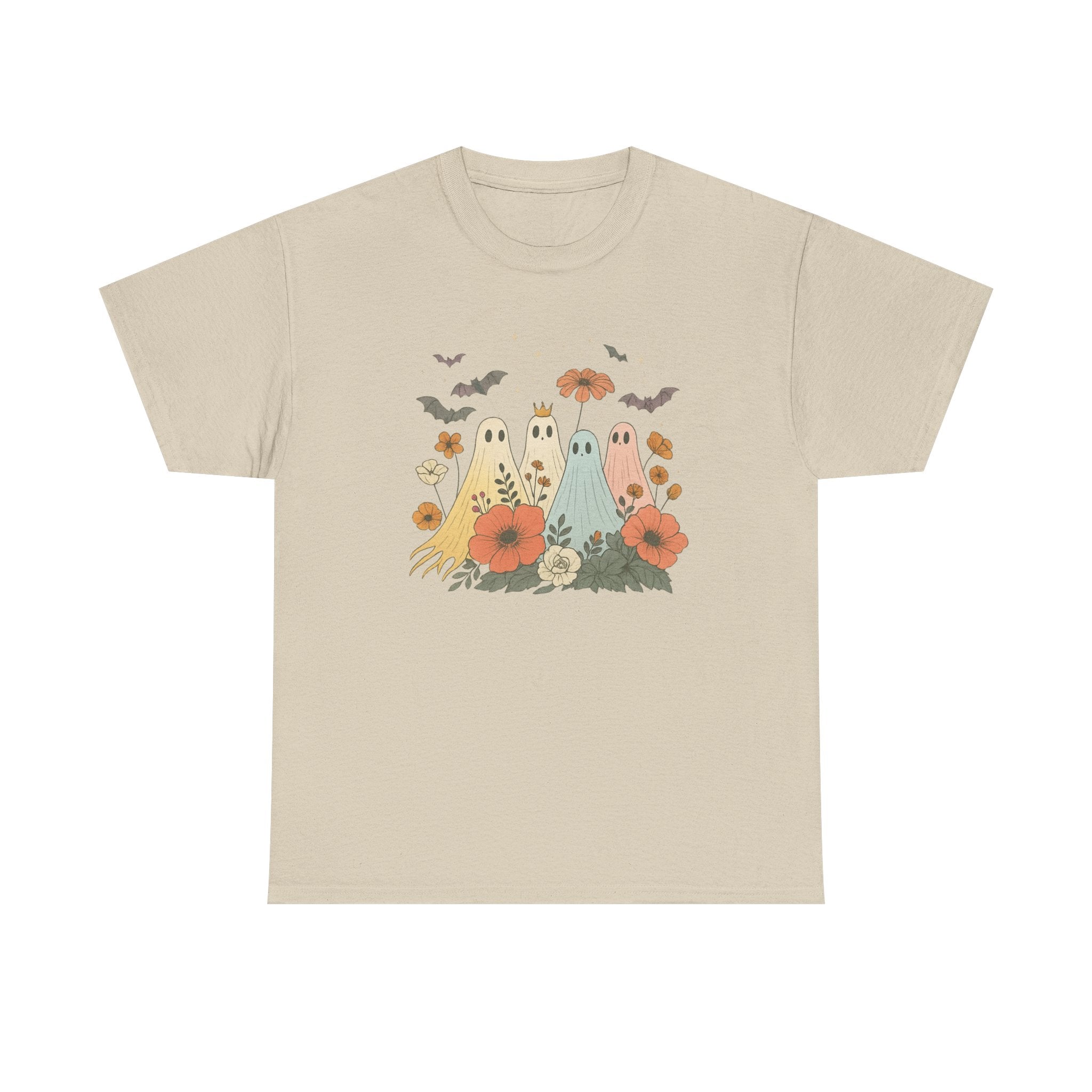 Whimsical Ghost and Flower Tee, Casual Halloween T-shirt, Fall Fashion Top, Unisex Graphic Tee, Halloween Party Outfit, Gift for Ghost