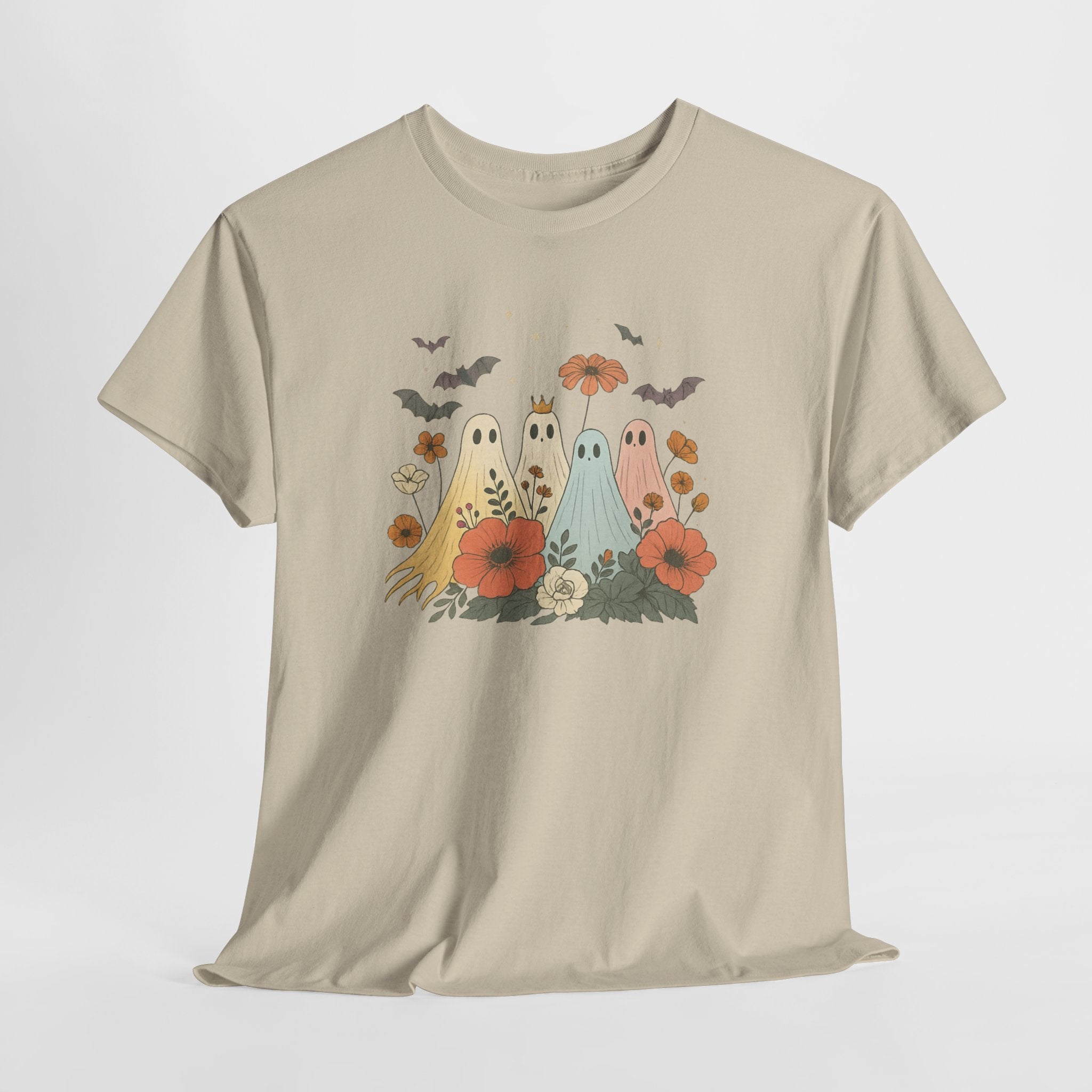 Whimsical Ghost and Flower Tee, Casual Halloween T-shirt, Fall Fashion Top, Unisex Graphic Tee, Halloween Party Outfit, Gift for Ghost